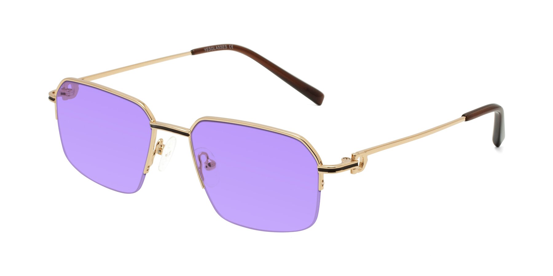 Angle of Almond in Gold with Medium Purple Tinted Lenses