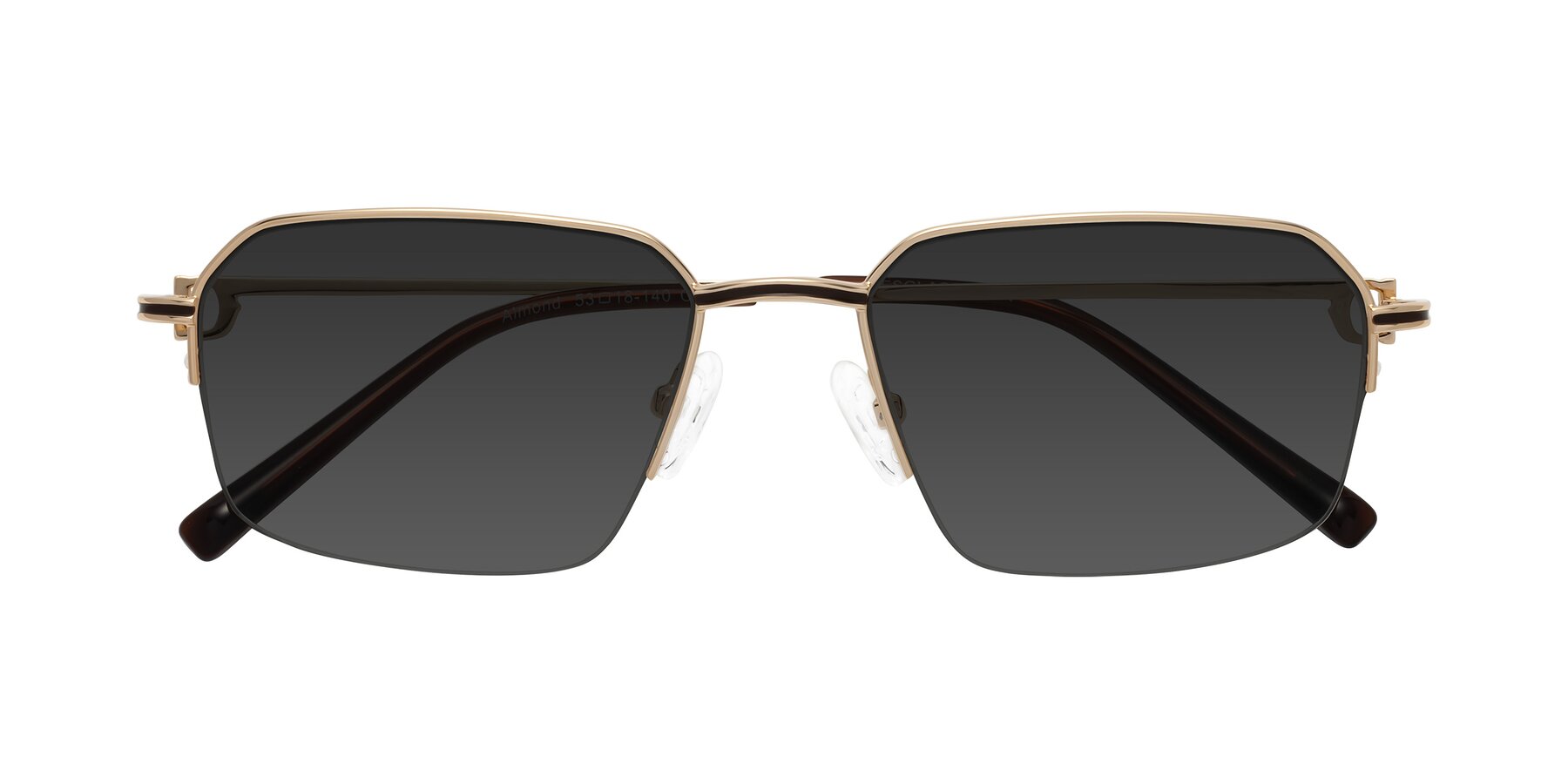 Folded Front of Almond in Gold with Gray Tinted Lenses