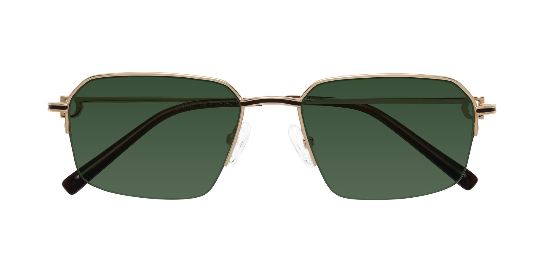 Folded Front of Almond in Gold with Green Tinted Lenses