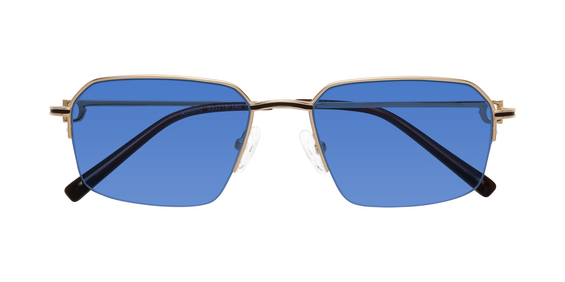 Folded Front of Almond in Gold with Blue Tinted Lenses