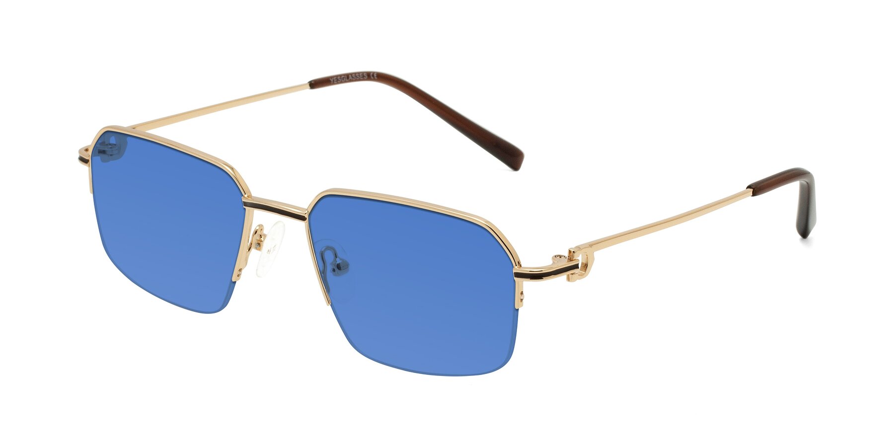 Angle of Almond in Gold with Blue Tinted Lenses