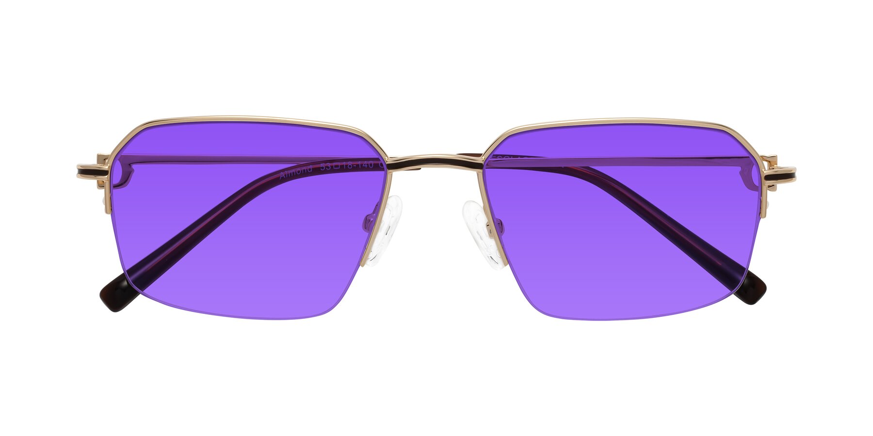 Folded Front of Almond in Gold with Purple Tinted Lenses