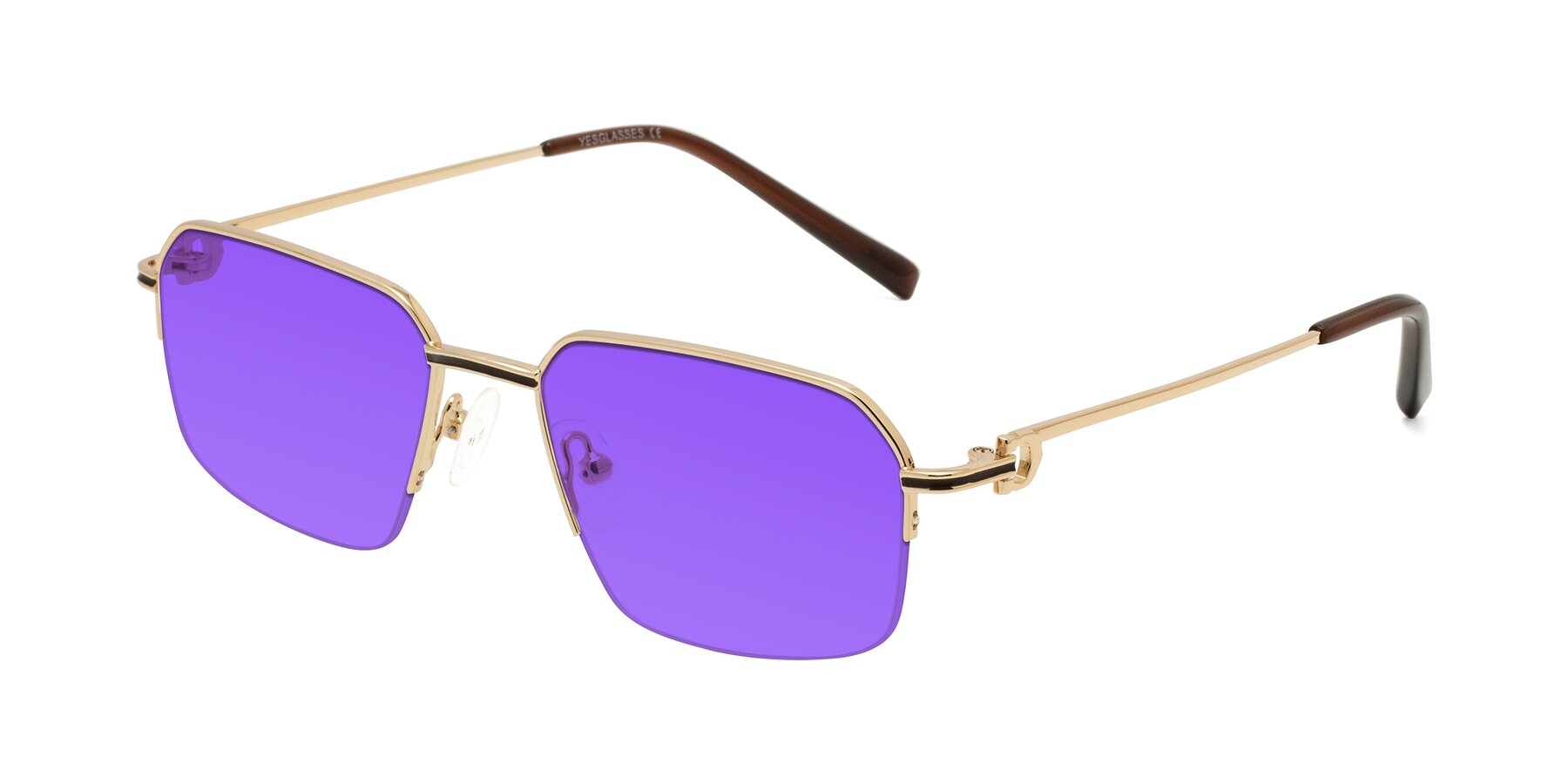 Angle of Almond in Gold with Purple Tinted Lenses