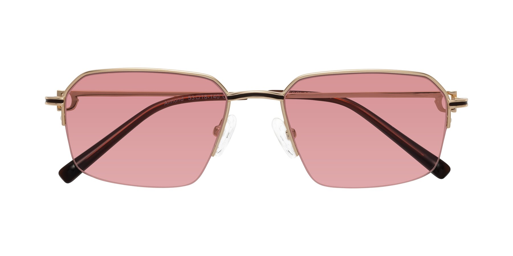 Folded Front of Almond in Gold with Medium Garnet Tinted Lenses