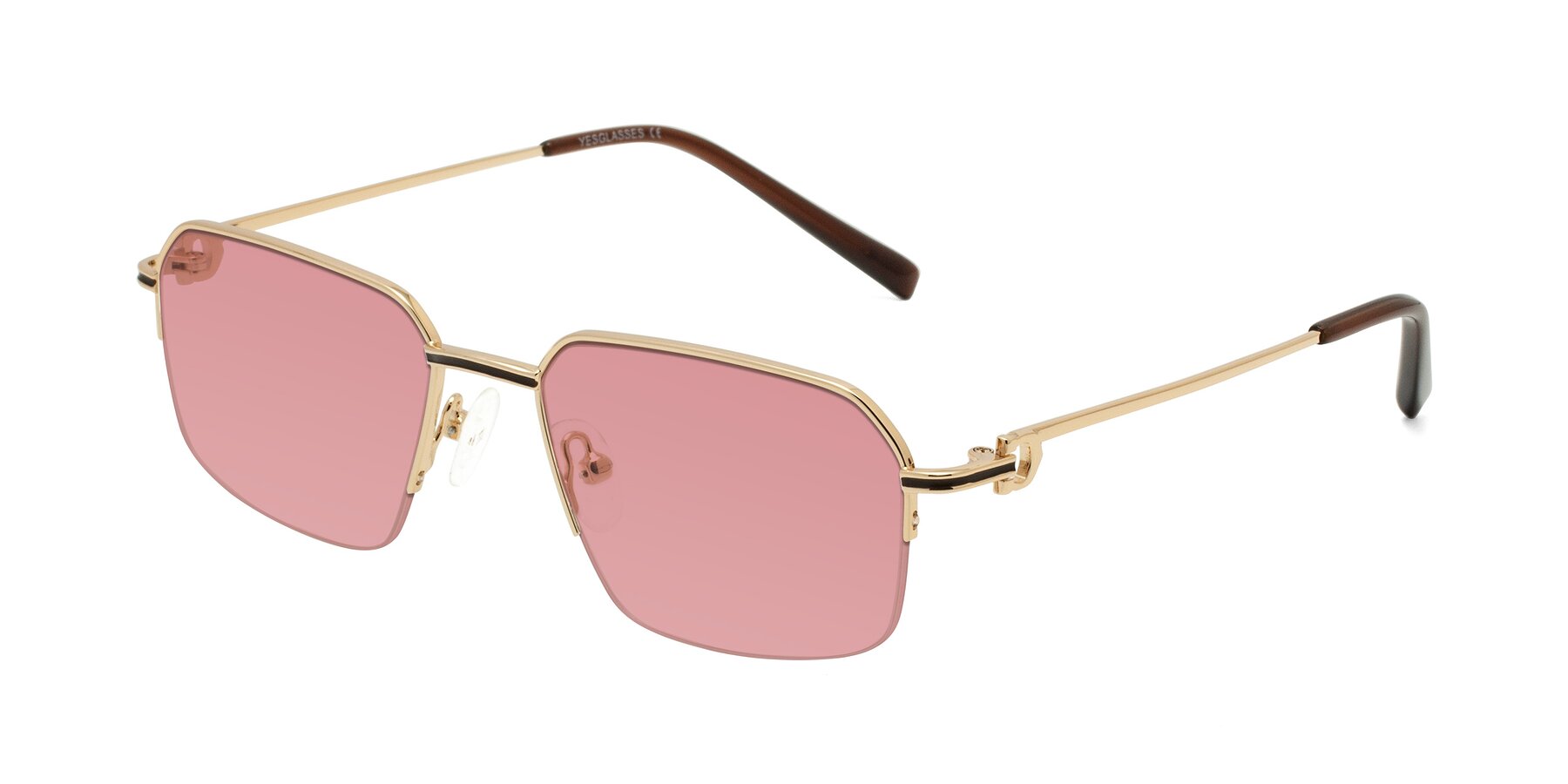 Angle of Almond in Gold with Medium Garnet Tinted Lenses