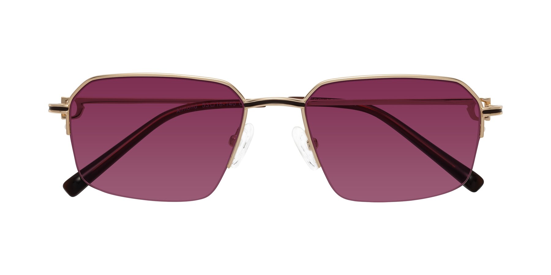 Folded Front of Almond in Gold with Wine Tinted Lenses