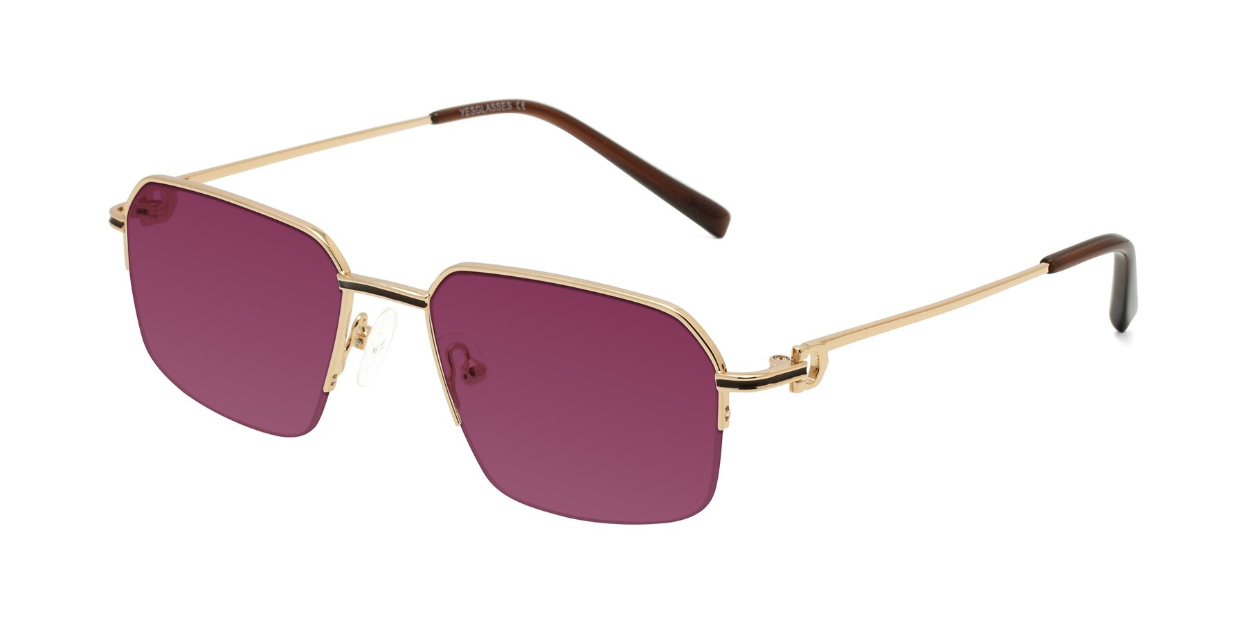 Angle of Almond in Gold with Wine Tinted Lenses