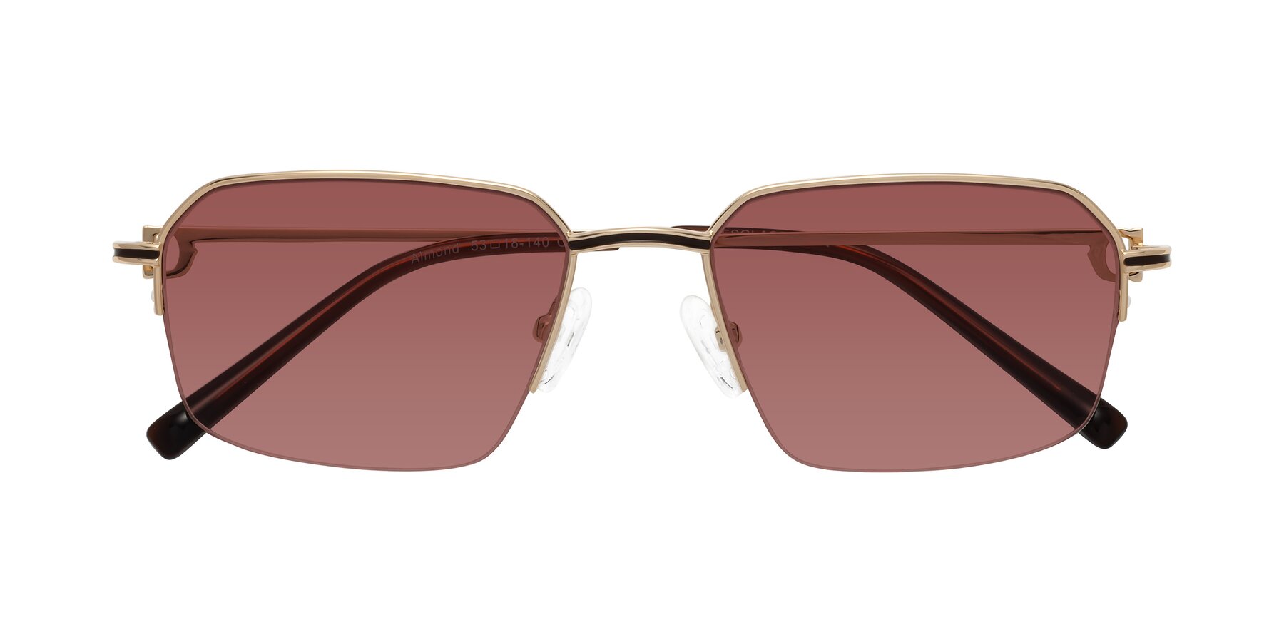 Folded Front of Almond in Gold with Garnet Tinted Lenses