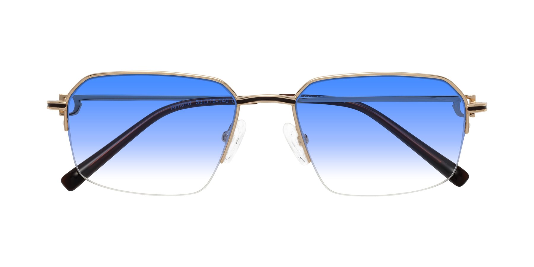 Folded Front of Almond in Gold with Blue Gradient Lenses