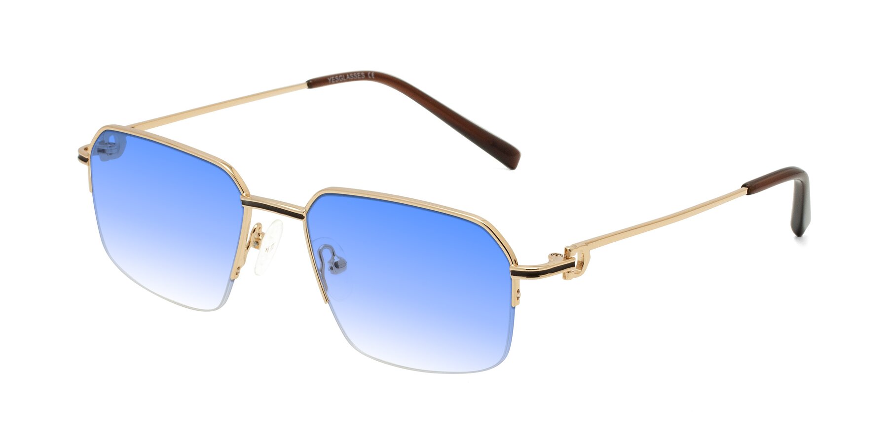 Angle of Almond in Gold with Blue Gradient Lenses