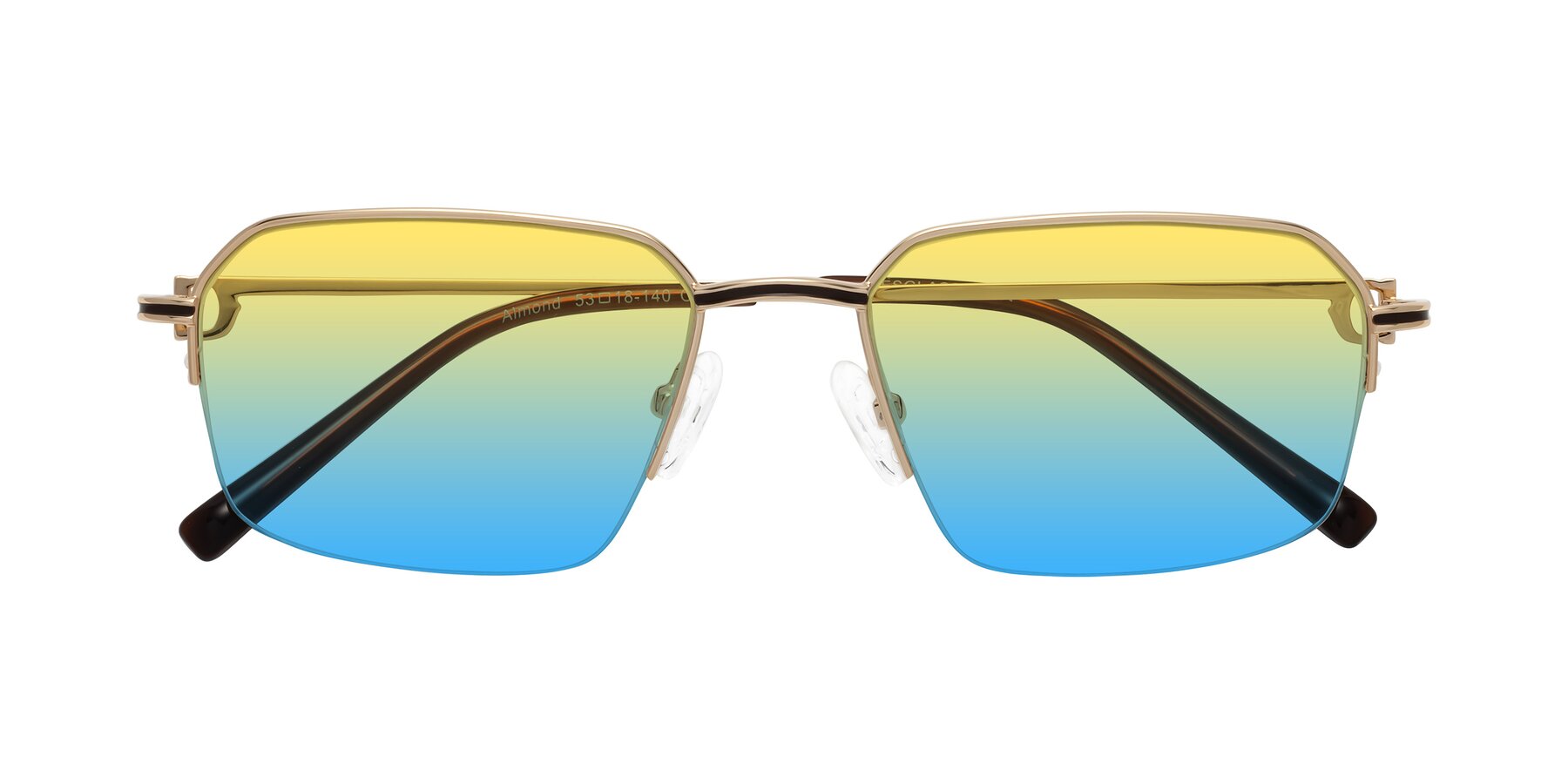 Folded Front of Almond in Gold with Yellow / Blue Gradient Lenses