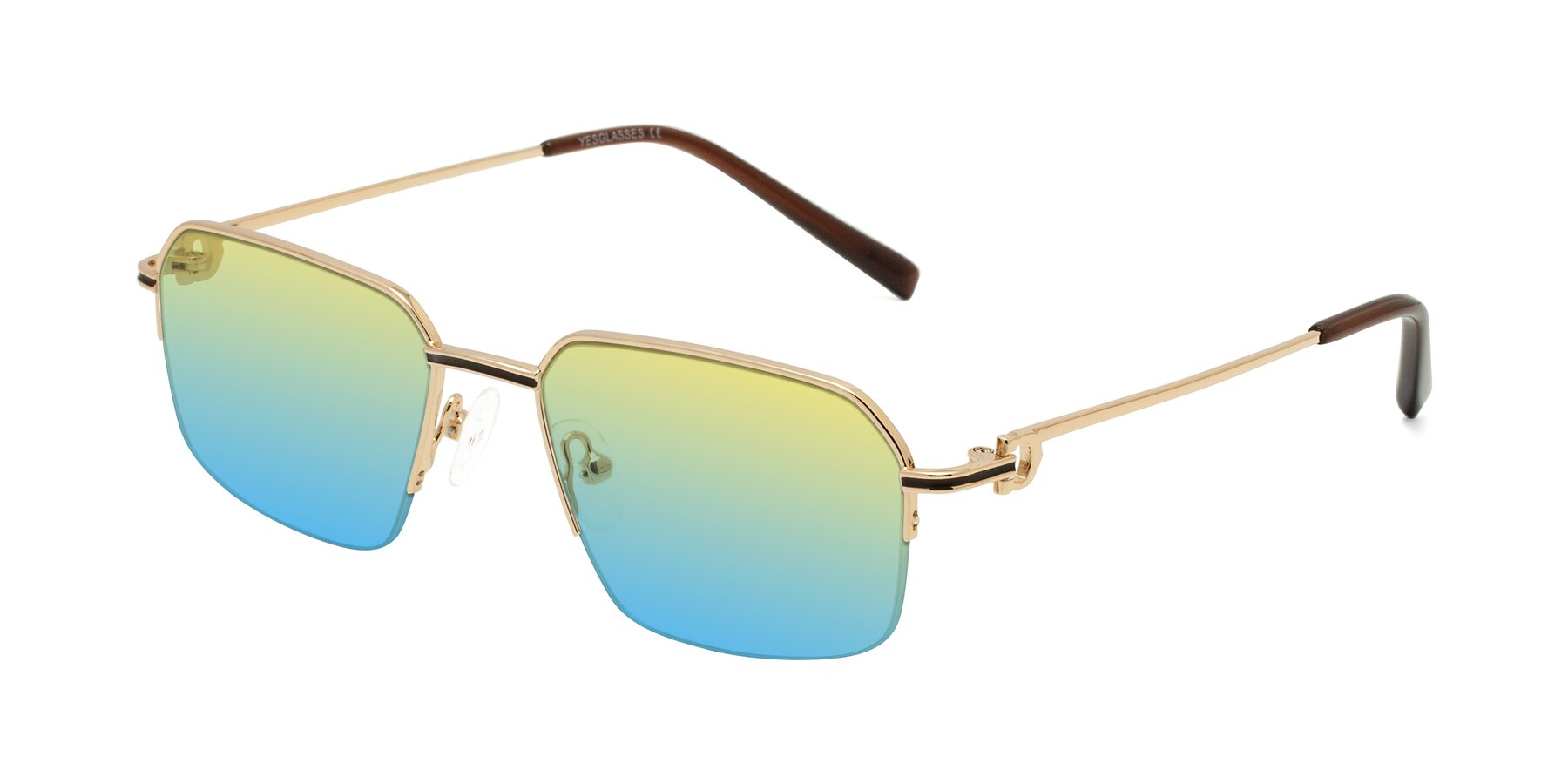 Angle of Almond in Gold with Yellow / Blue Gradient Lenses