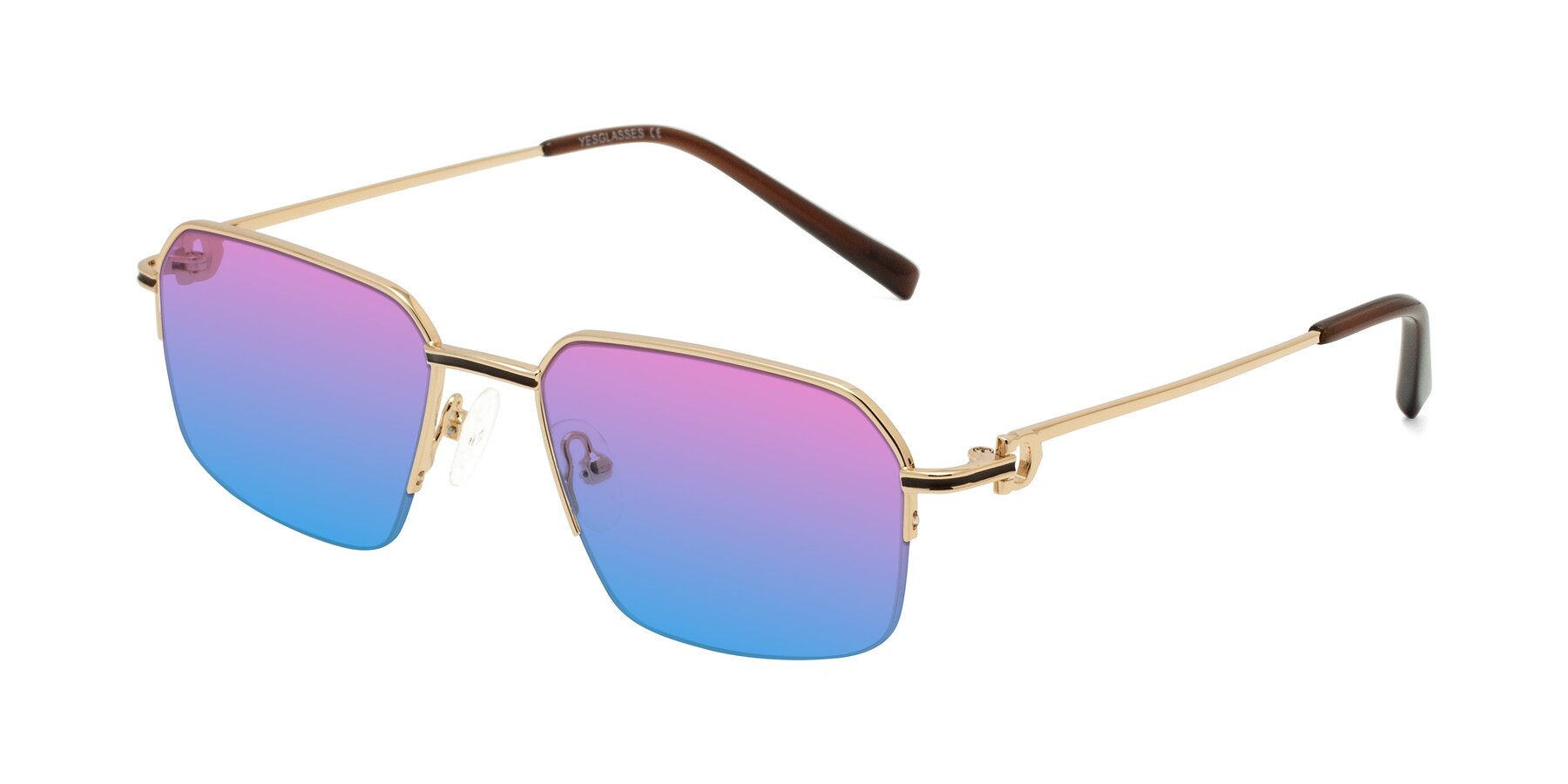 Angle of Almond in Gold with Pink / Blue Gradient Lenses