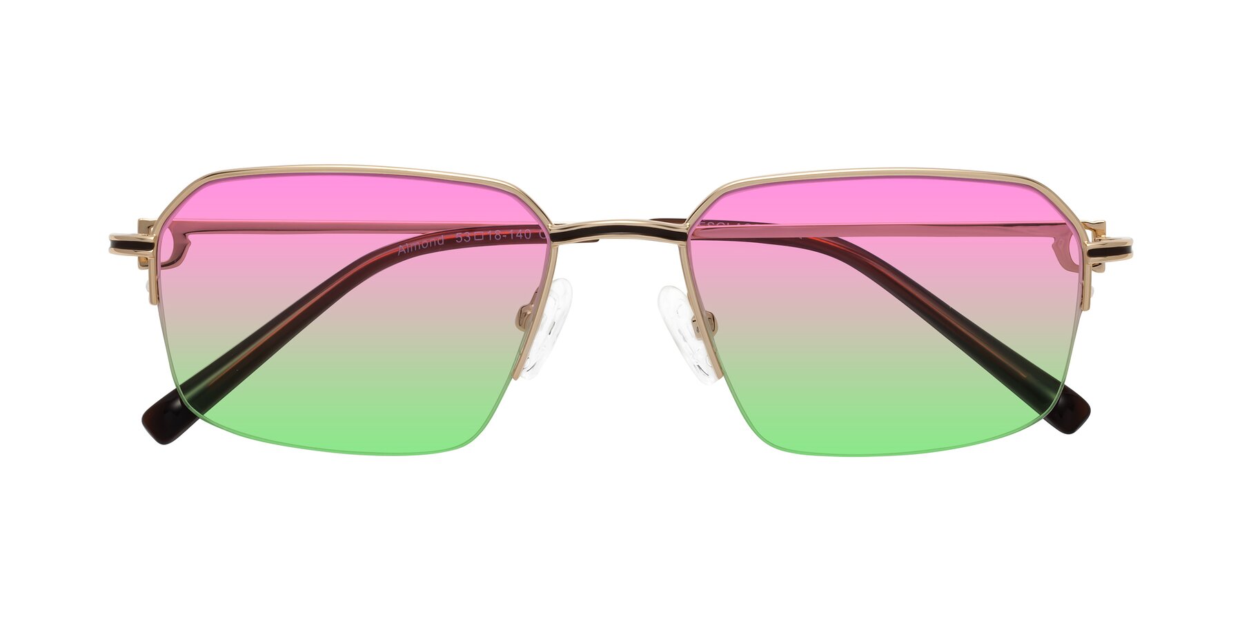 Folded Front of Almond in Gold with Pink / Green Gradient Lenses