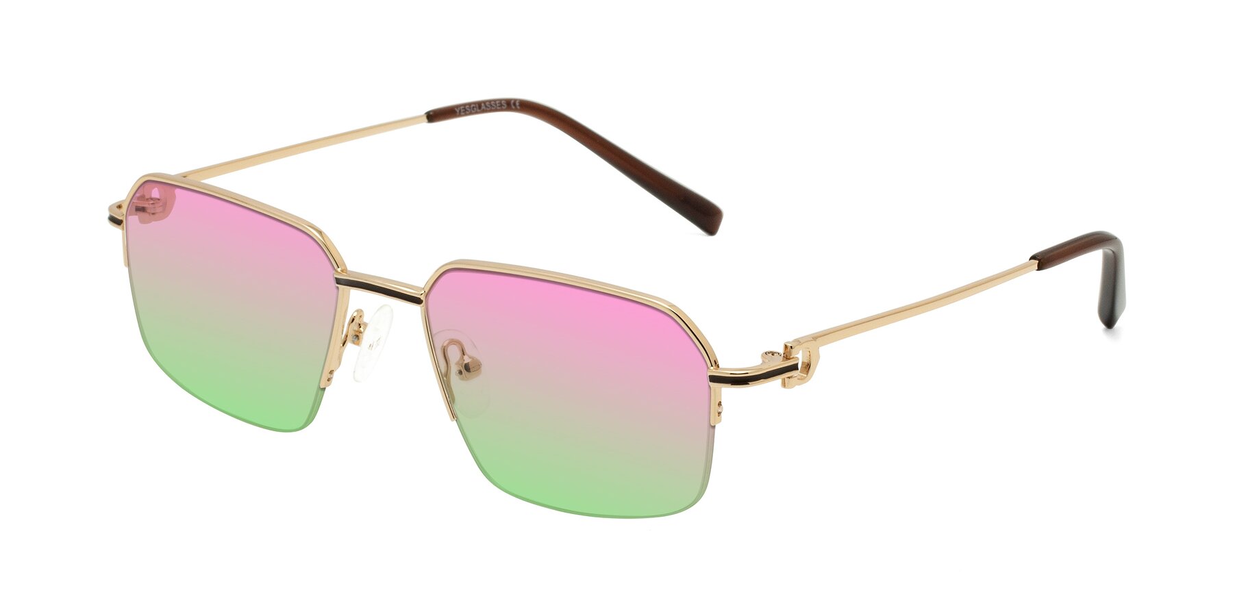 Angle of Almond in Gold with Pink / Green Gradient Lenses