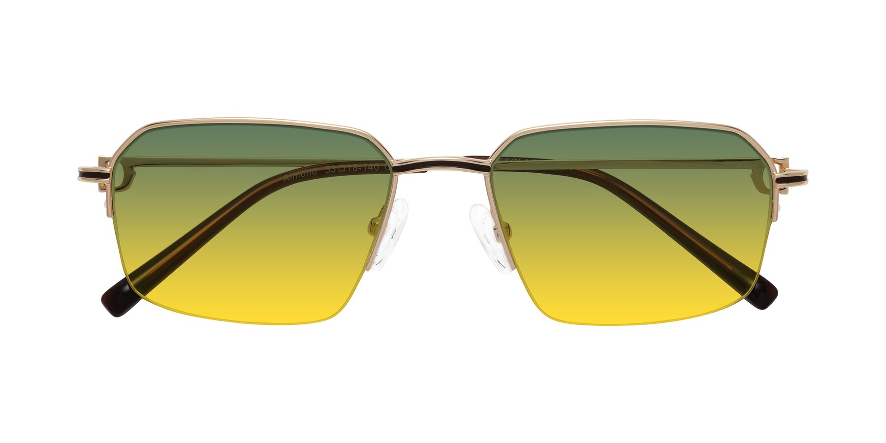 Folded Front of Almond in Gold with Green / Yellow Gradient Lenses