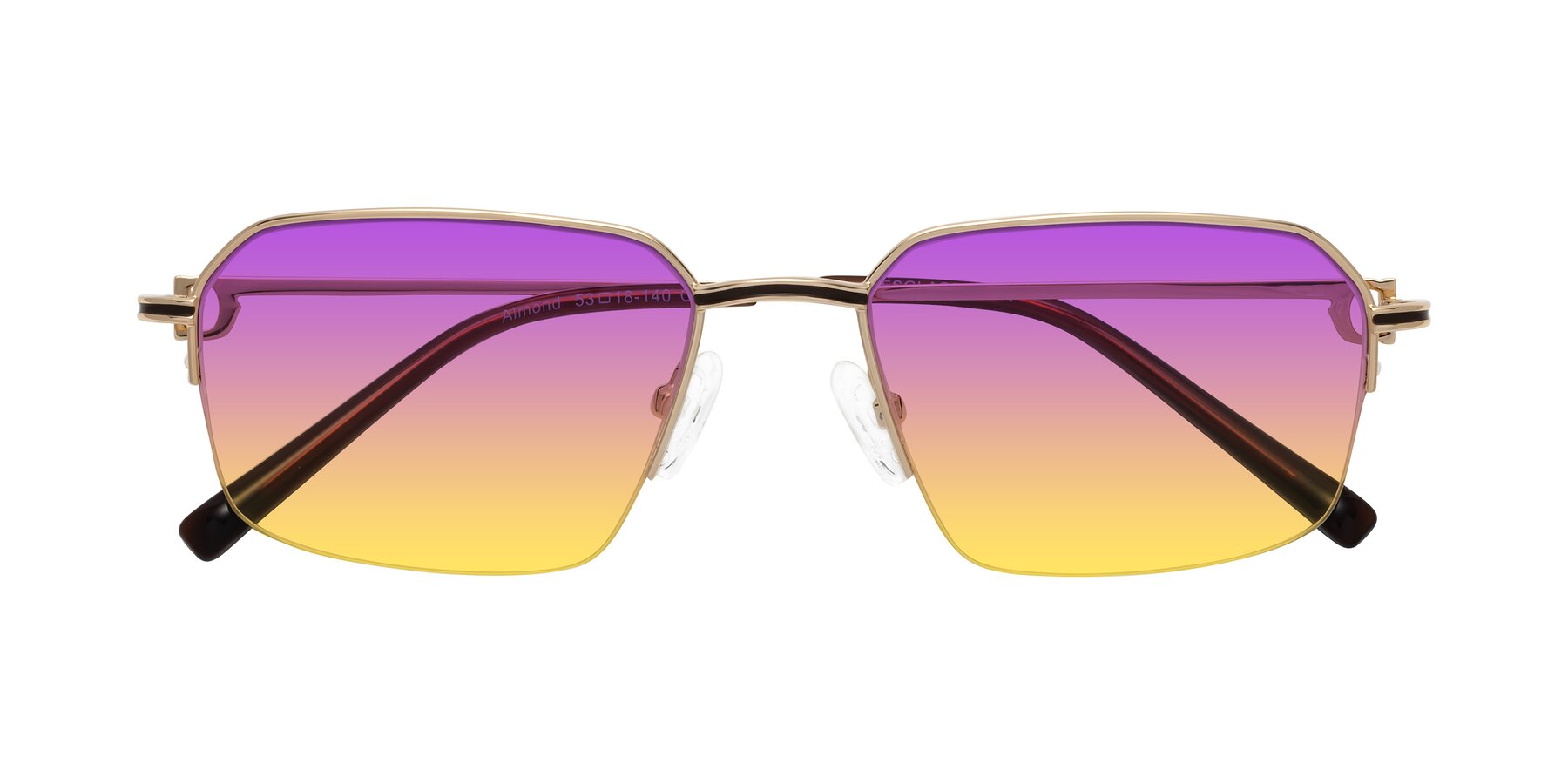 Folded Front of Almond in Gold with Purple / Yellow Gradient Lenses