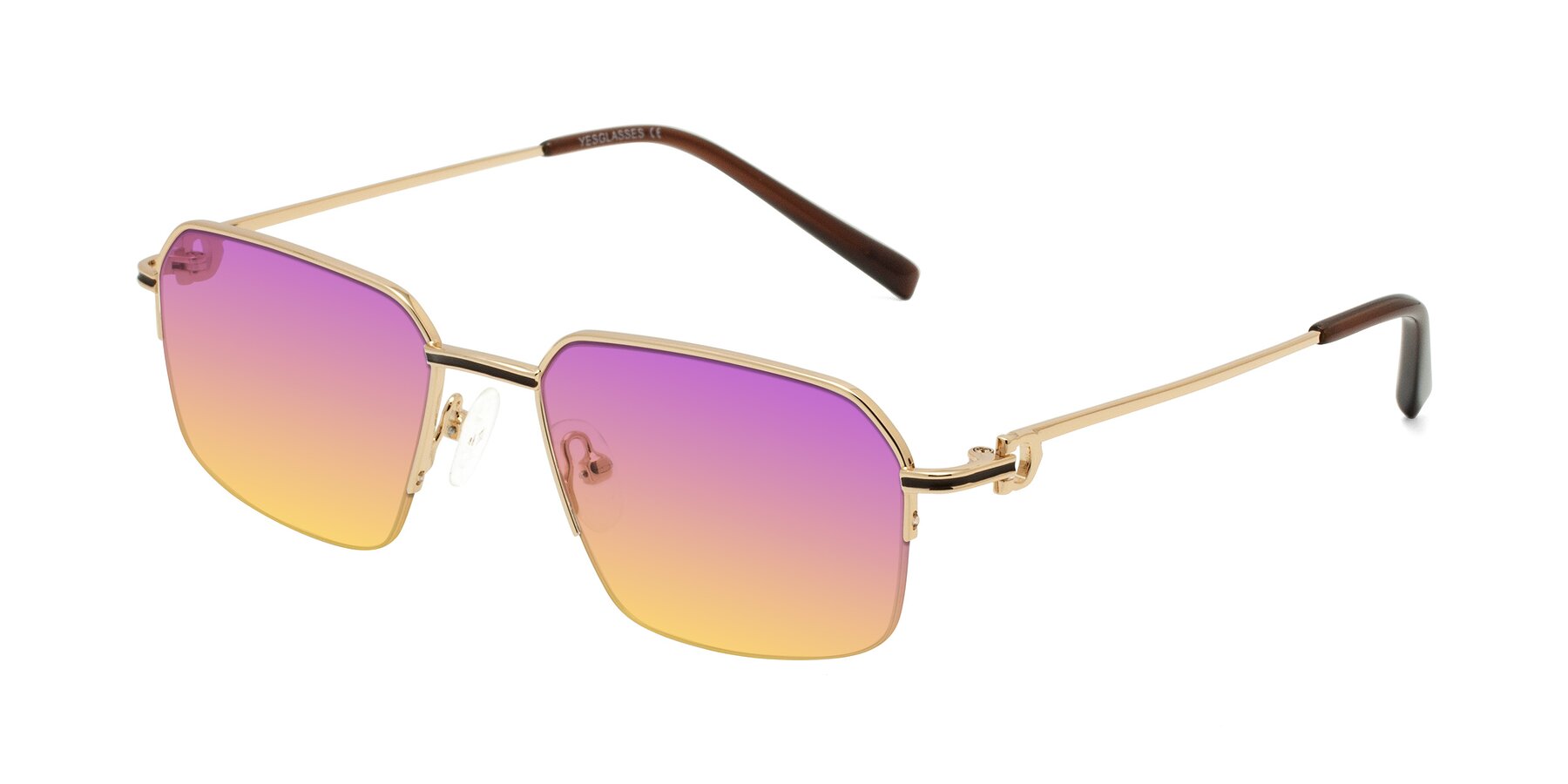 Angle of Almond in Gold with Purple / Yellow Gradient Lenses