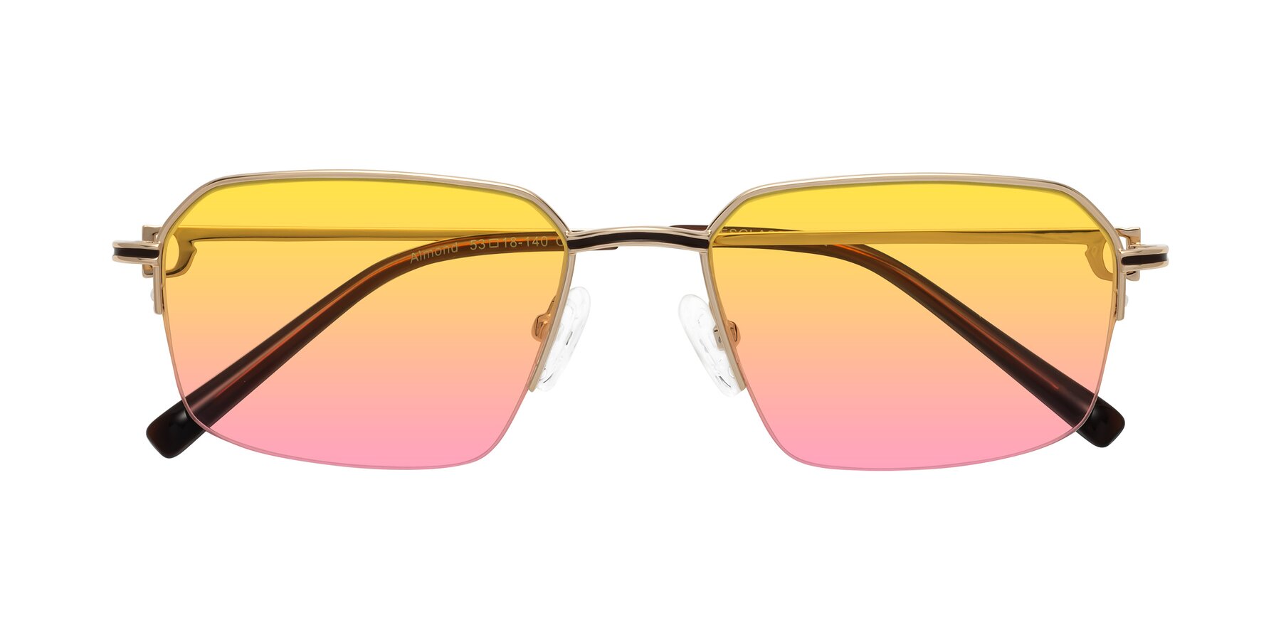 Folded Front of Almond in Gold with Yellow / Pink Gradient Lenses