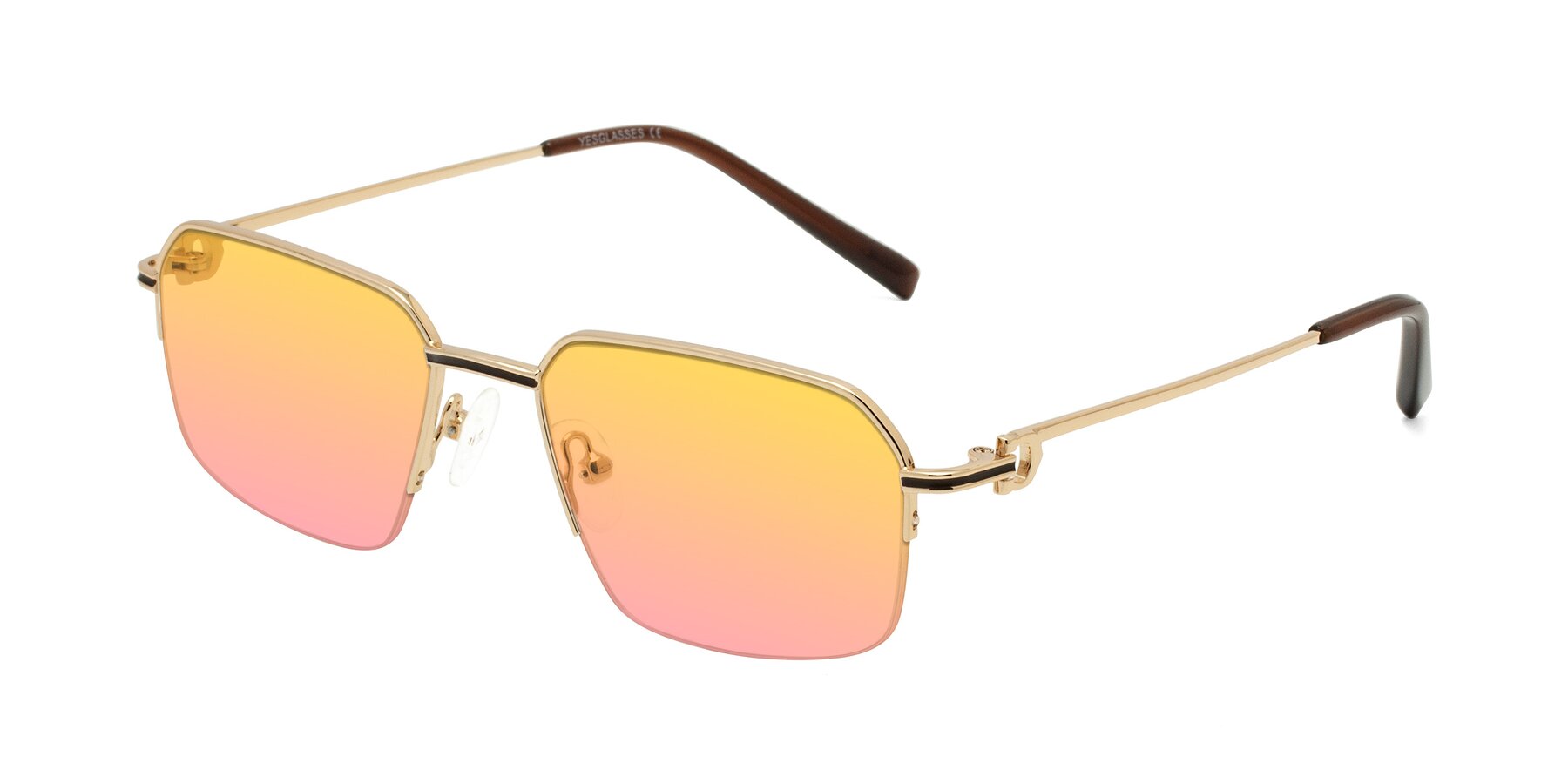 Angle of Almond in Gold with Yellow / Pink Gradient Lenses