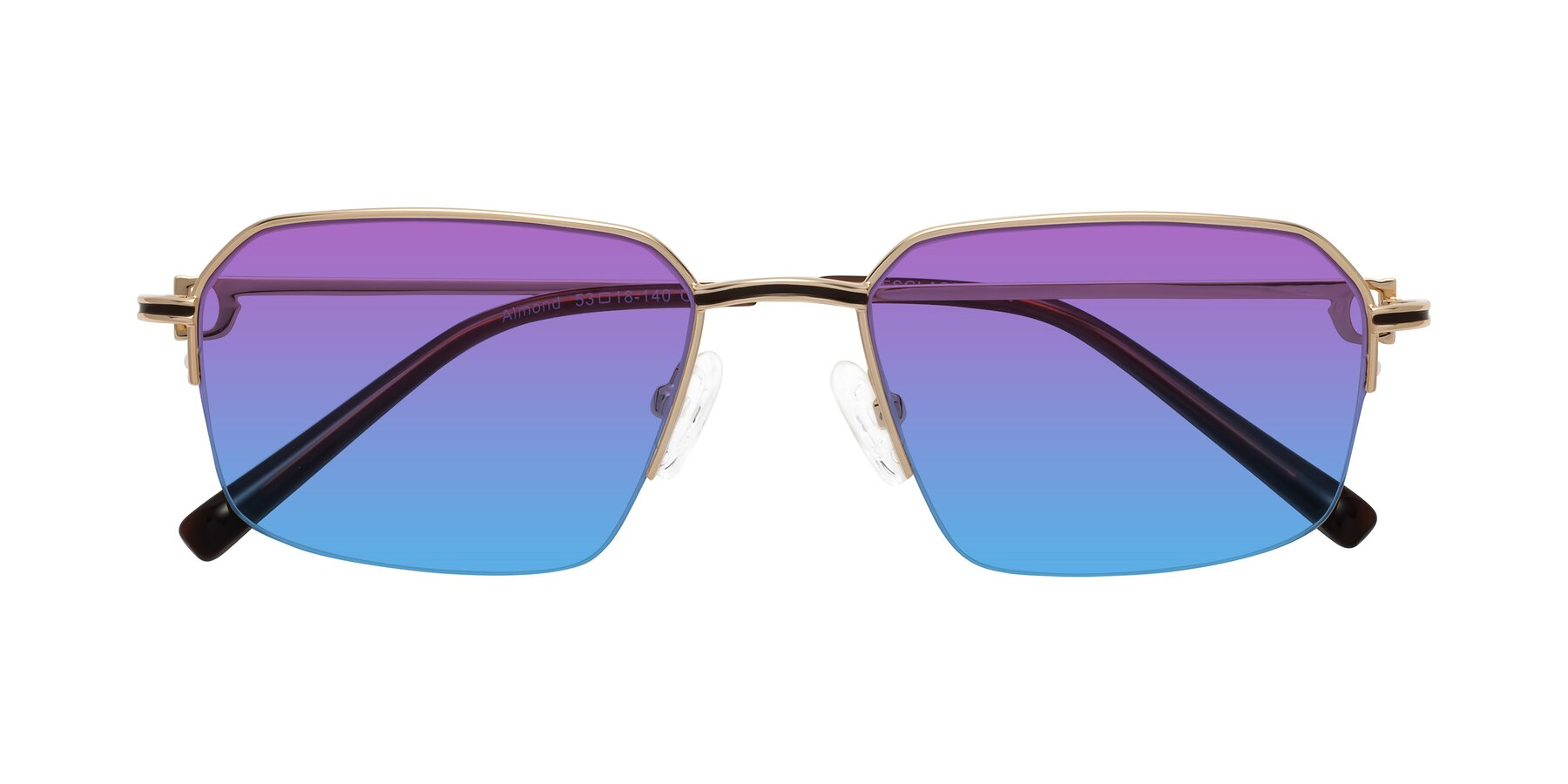 Folded Front of Almond in Gold with Purple / Blue Gradient Lenses