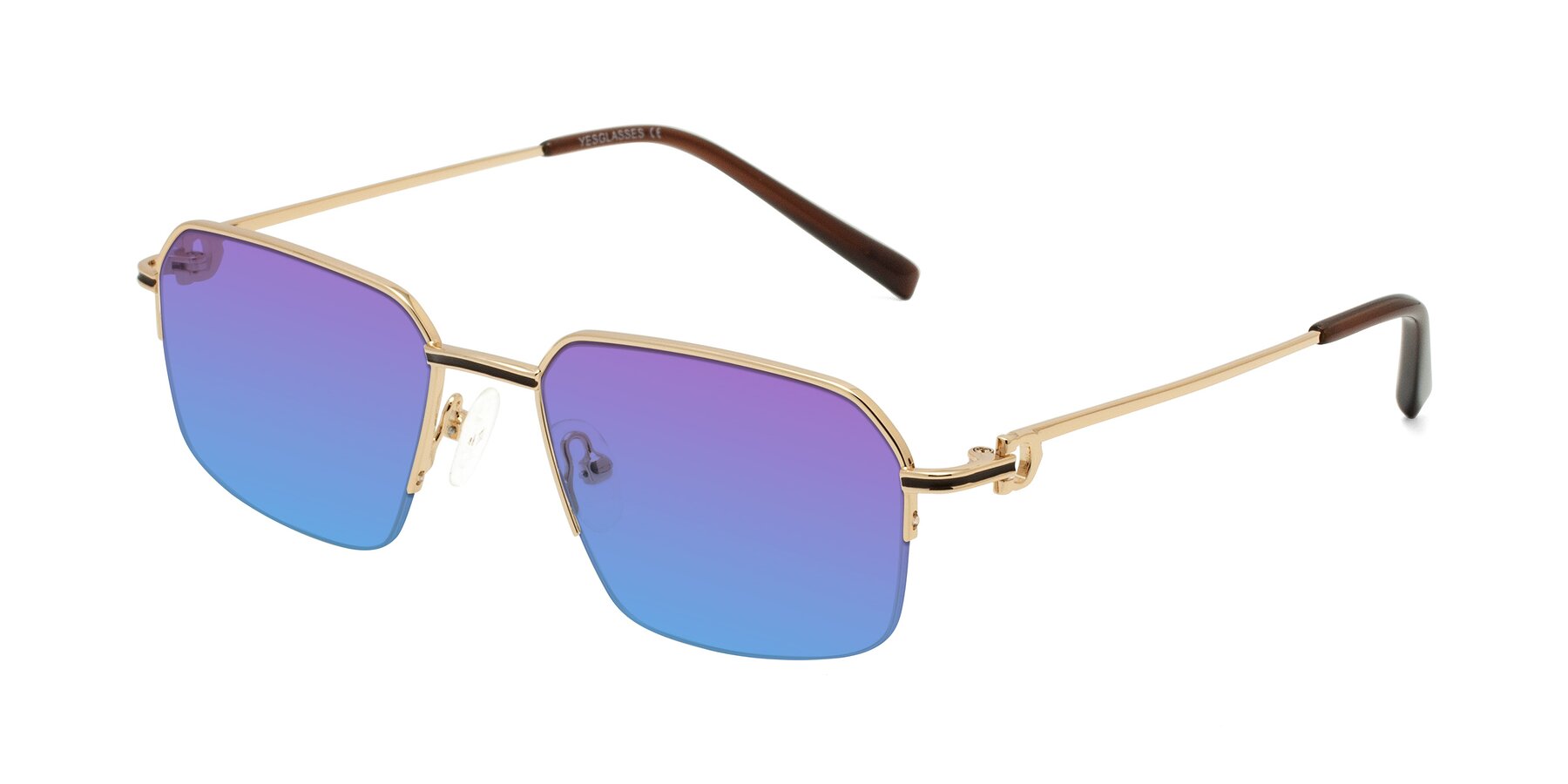 Angle of Almond in Gold with Purple / Blue Gradient Lenses