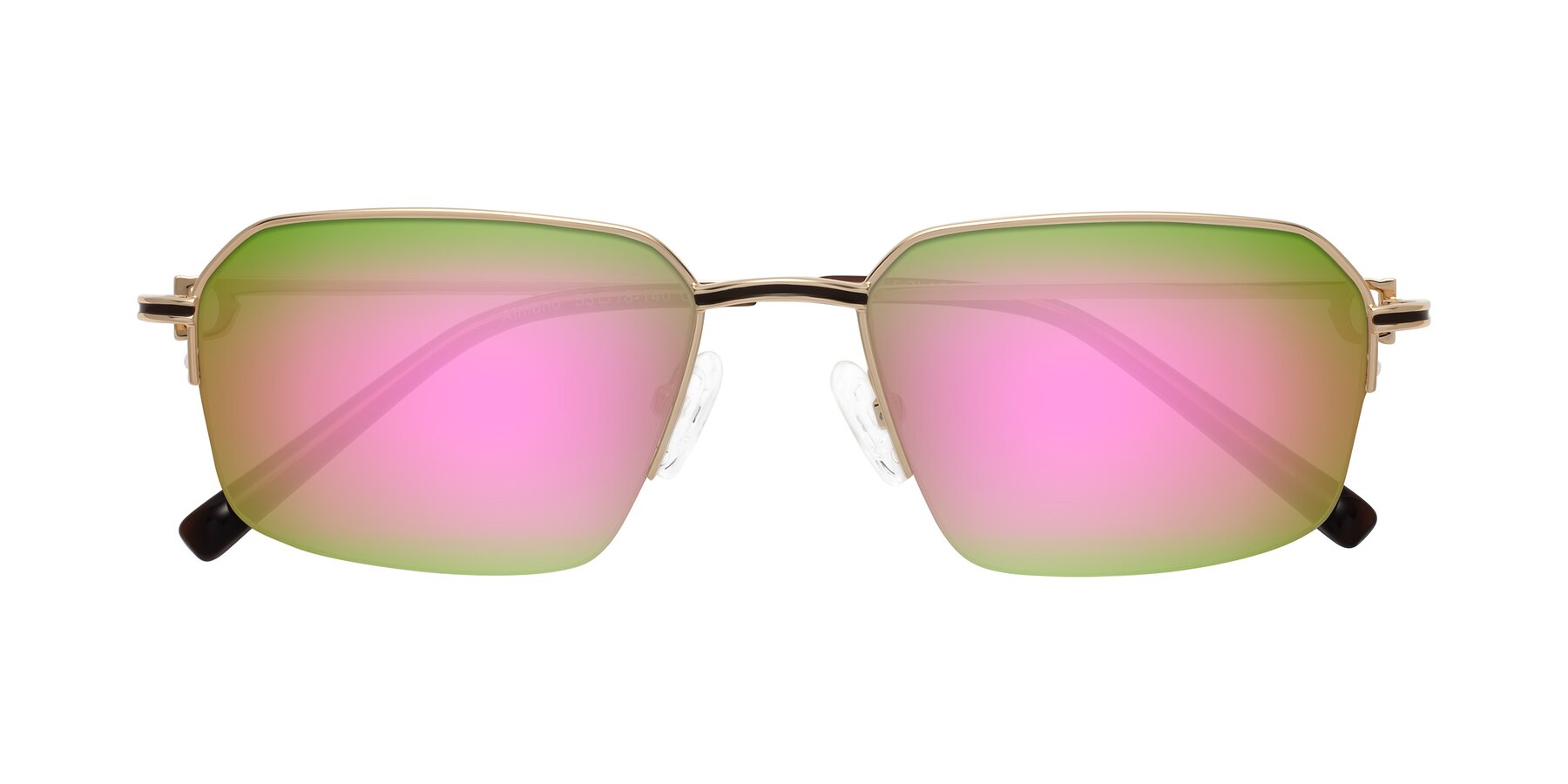 Folded Front of Almond in Gold with Pink Mirrored Lenses