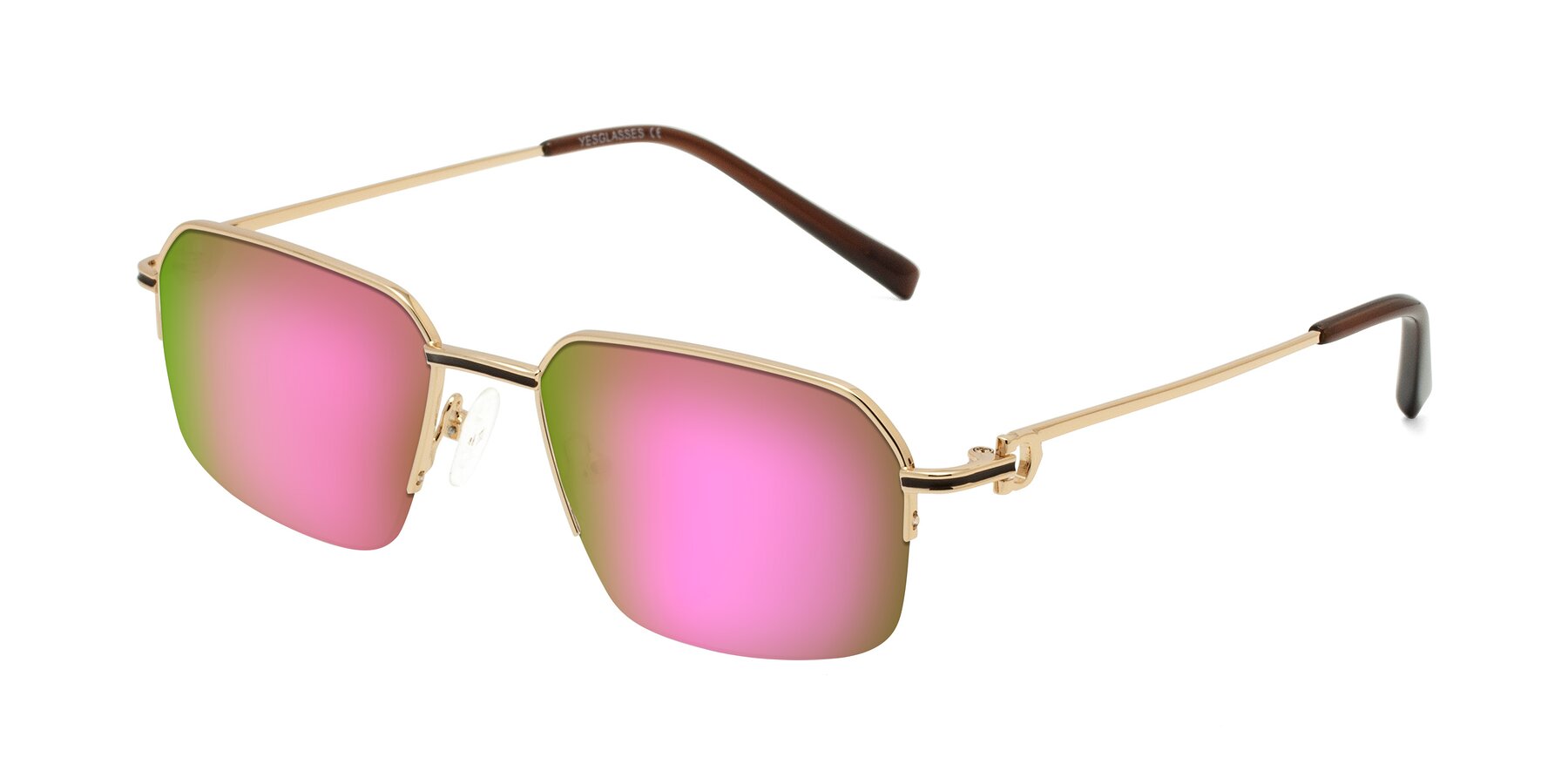 Angle of Almond in Gold with Pink Mirrored Lenses