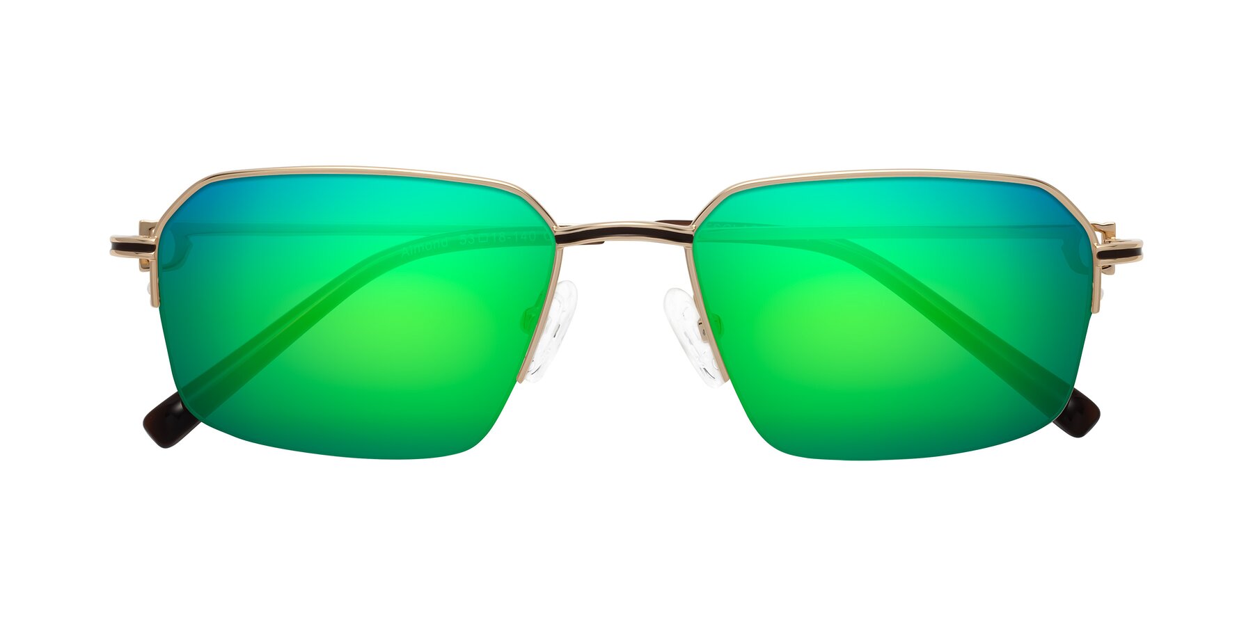 Folded Front of Almond in Gold with Green Mirrored Lenses