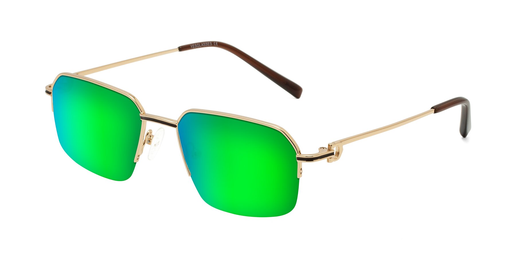 Angle of Almond in Gold with Green Mirrored Lenses