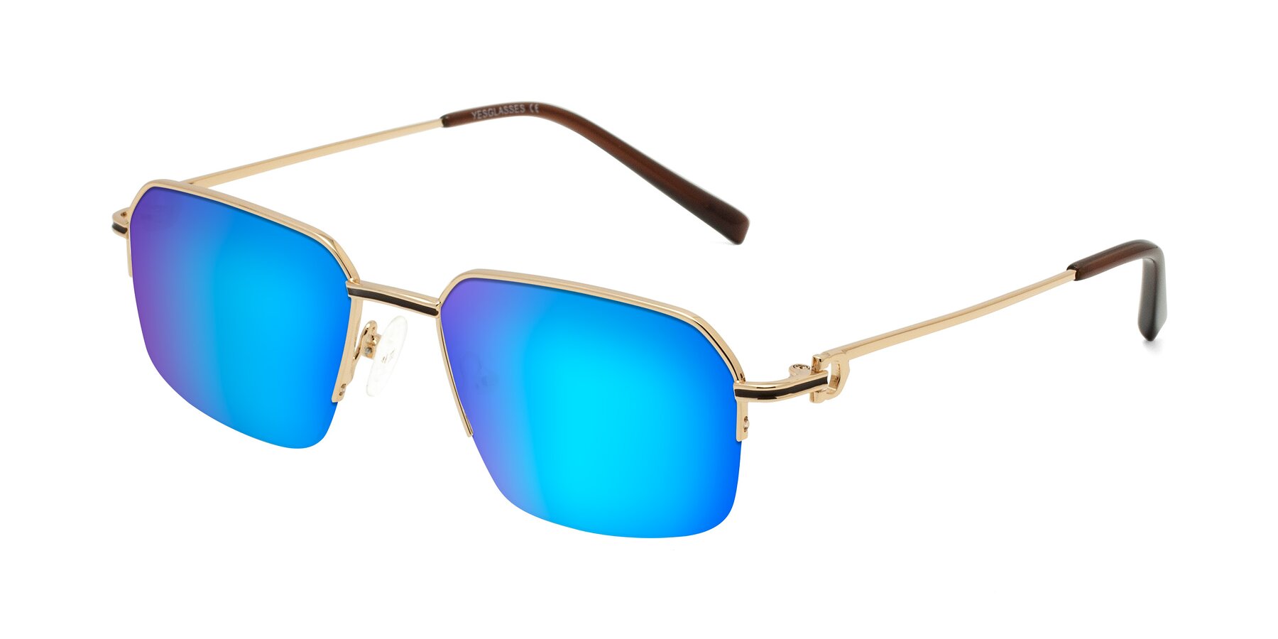 Angle of Almond in Gold with Blue Mirrored Lenses