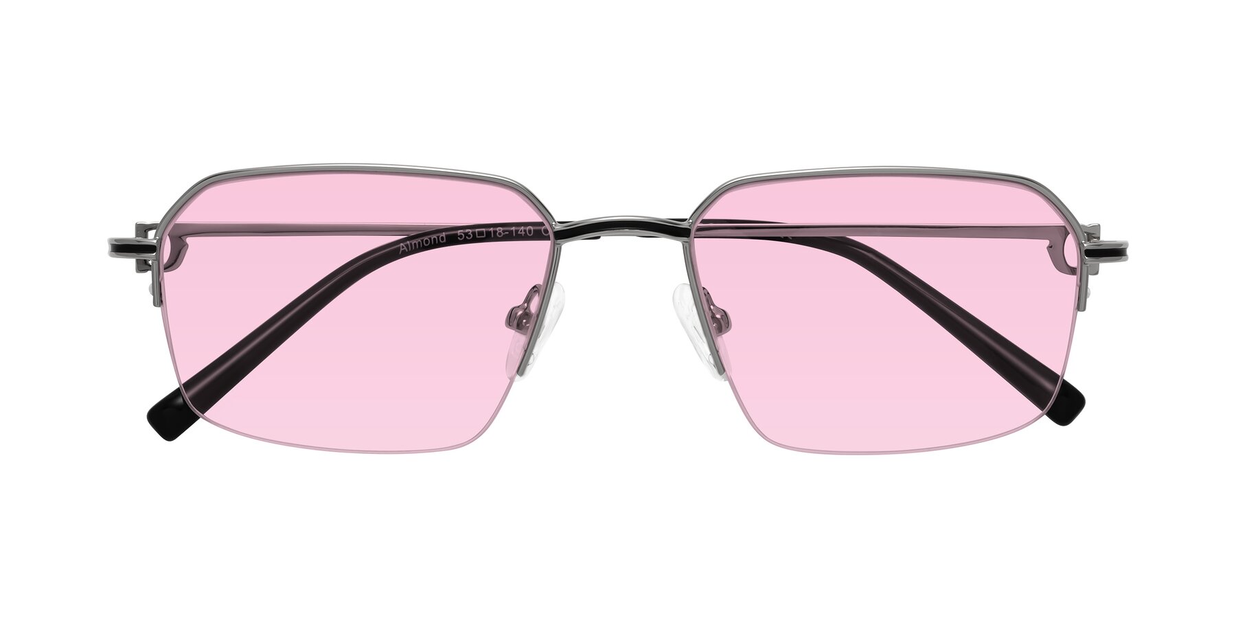 Folded Front of Almond in Silver with Light Pink Tinted Lenses