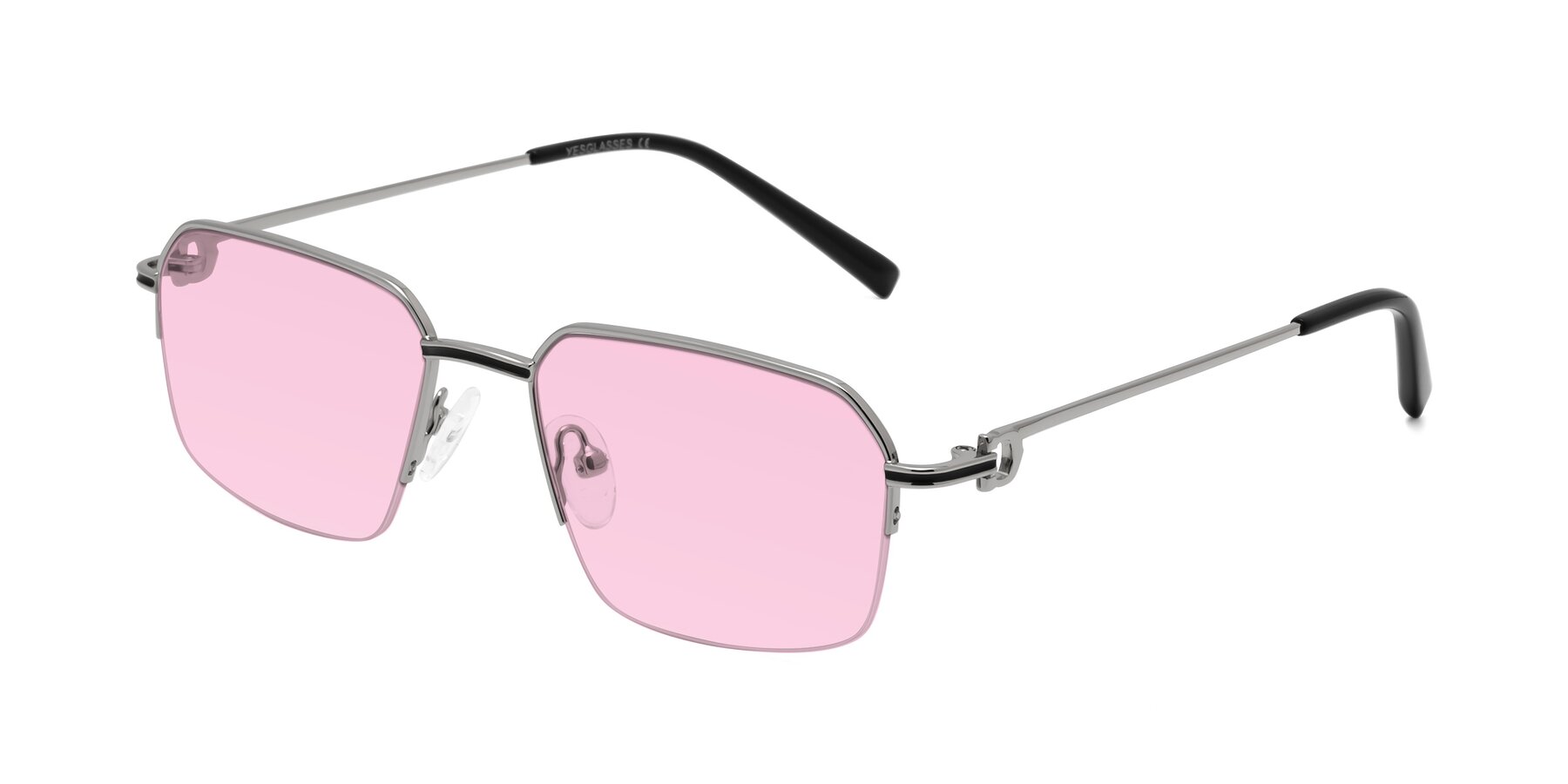 Angle of Almond in Silver with Light Pink Tinted Lenses