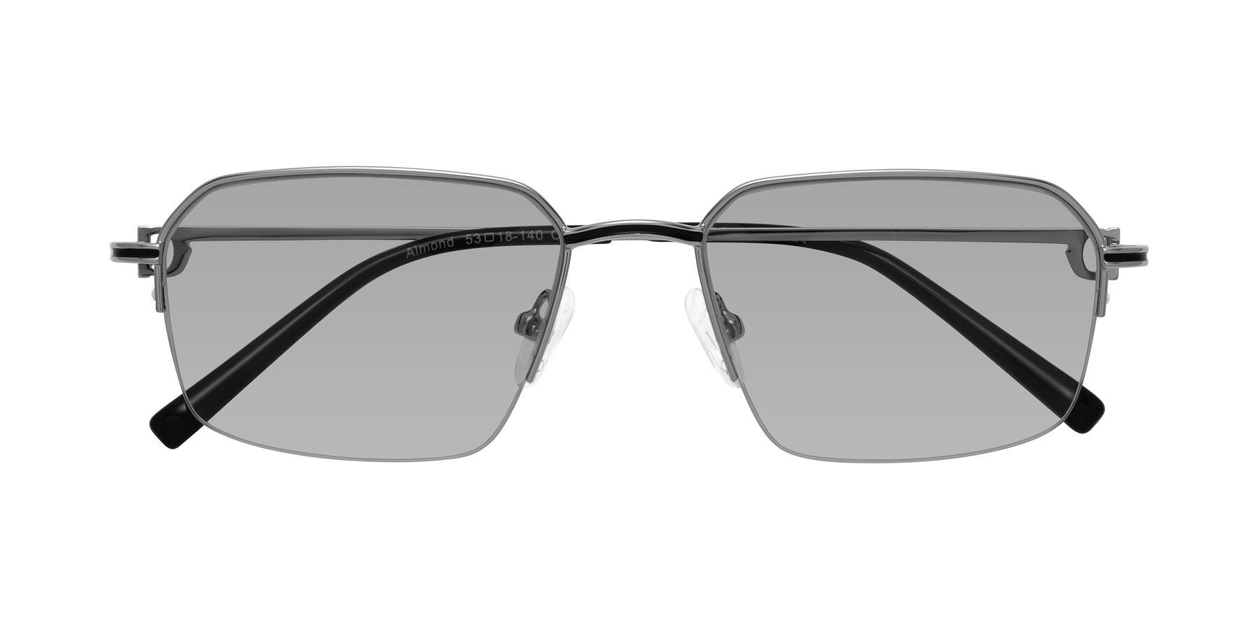 Folded Front of Almond in Silver with Light Gray Tinted Lenses