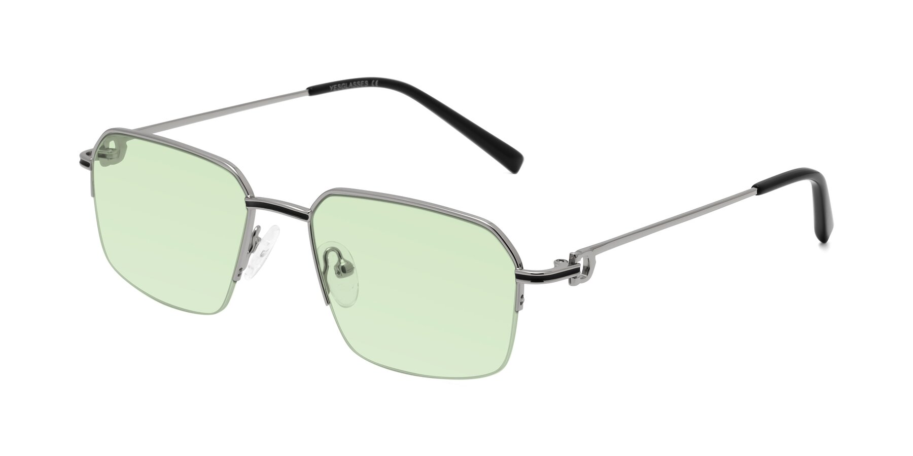 Angle of Almond in Silver with Light Green Tinted Lenses