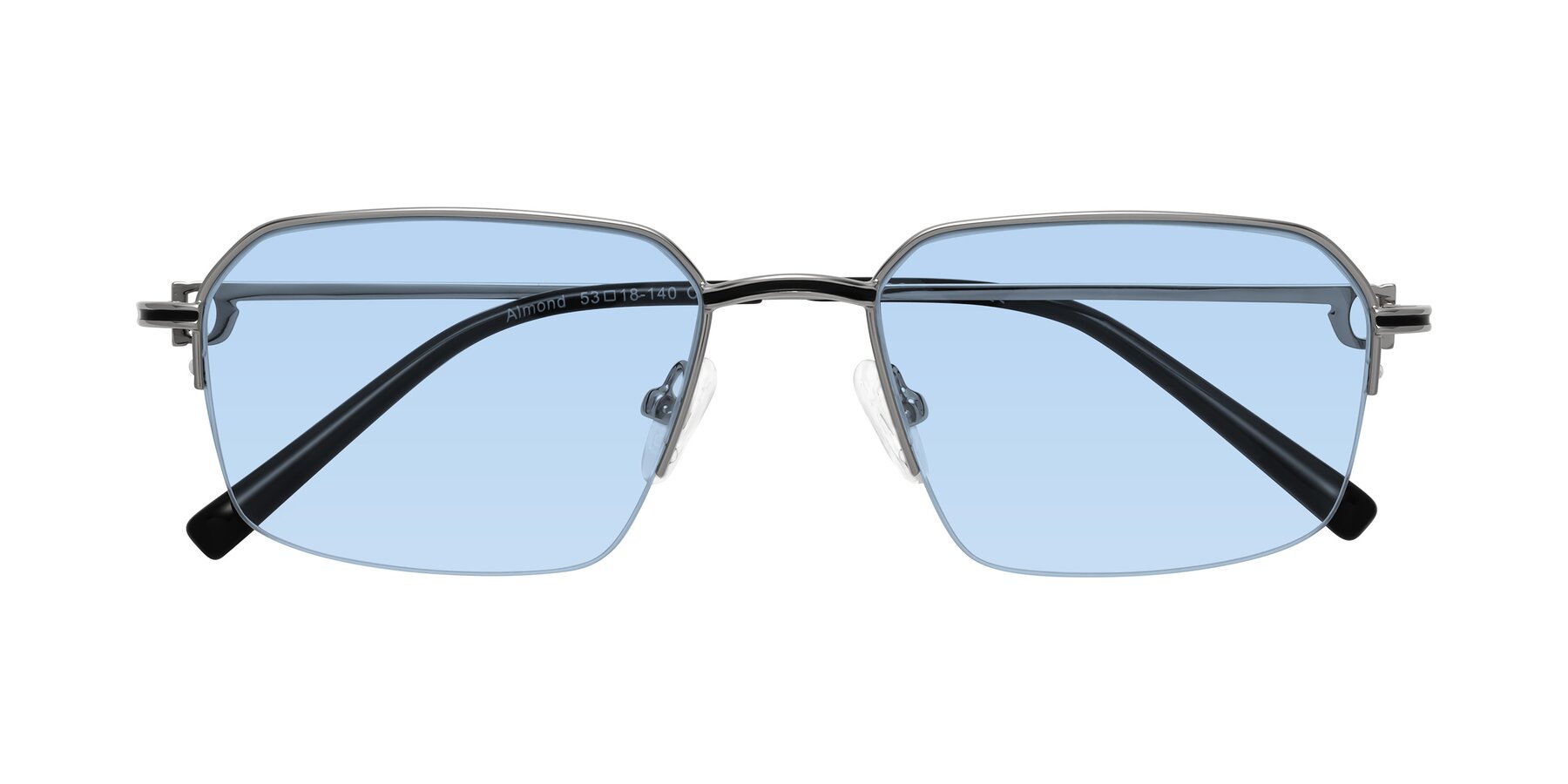 Folded Front of Almond in Silver with Light Blue Tinted Lenses