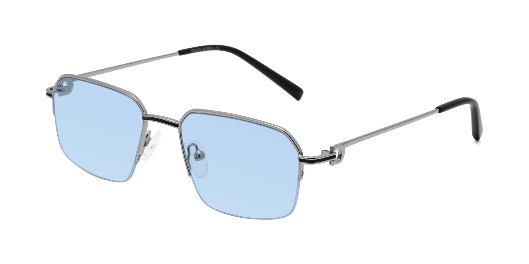 Angle of Almond in Silver with Light Blue Tinted Lenses