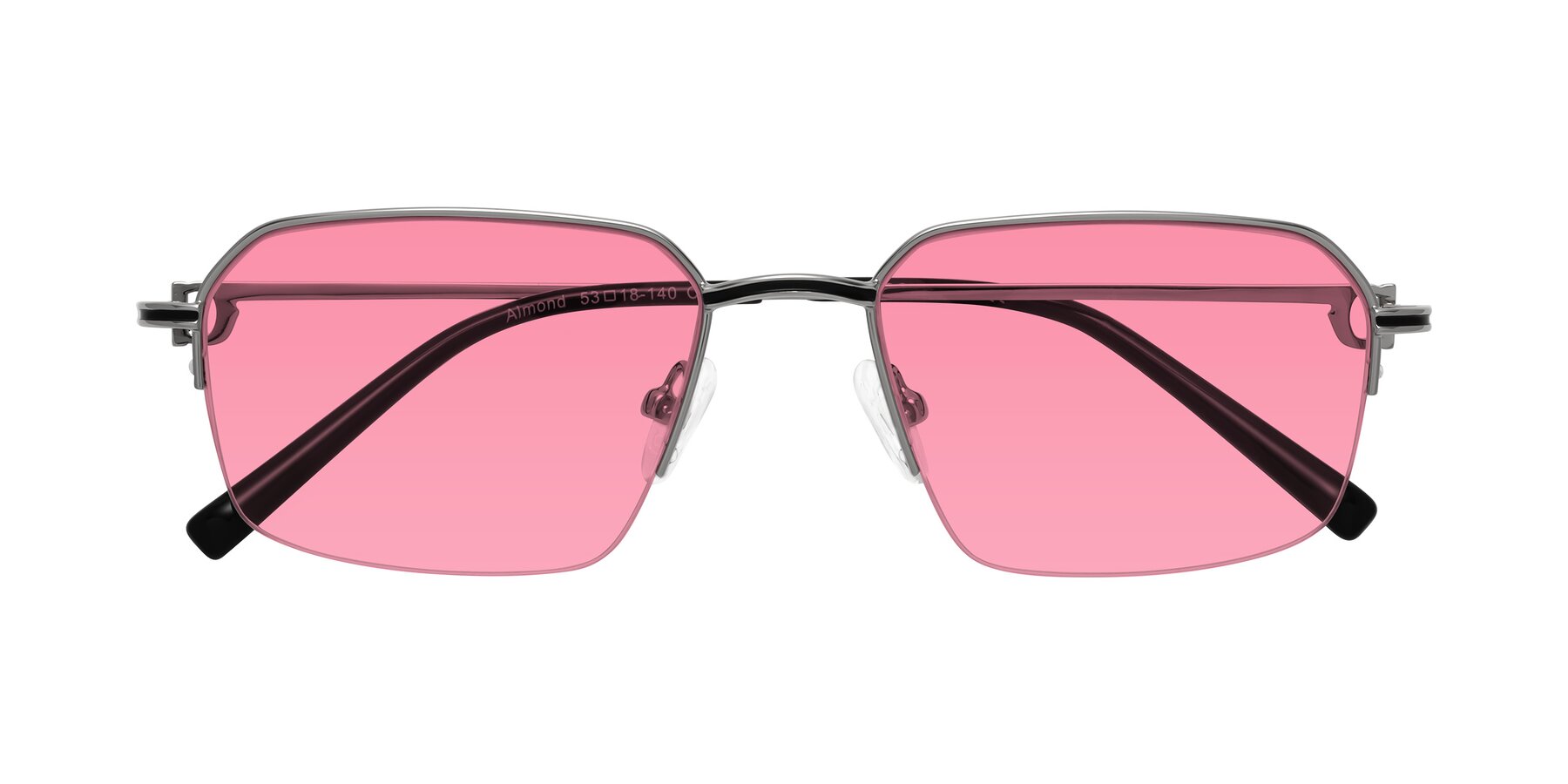 Folded Front of Almond in Silver with Pink Tinted Lenses