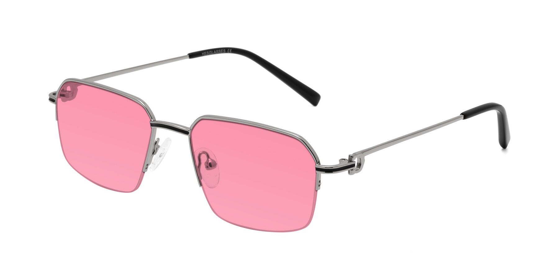 Angle of Almond in Silver with Pink Tinted Lenses