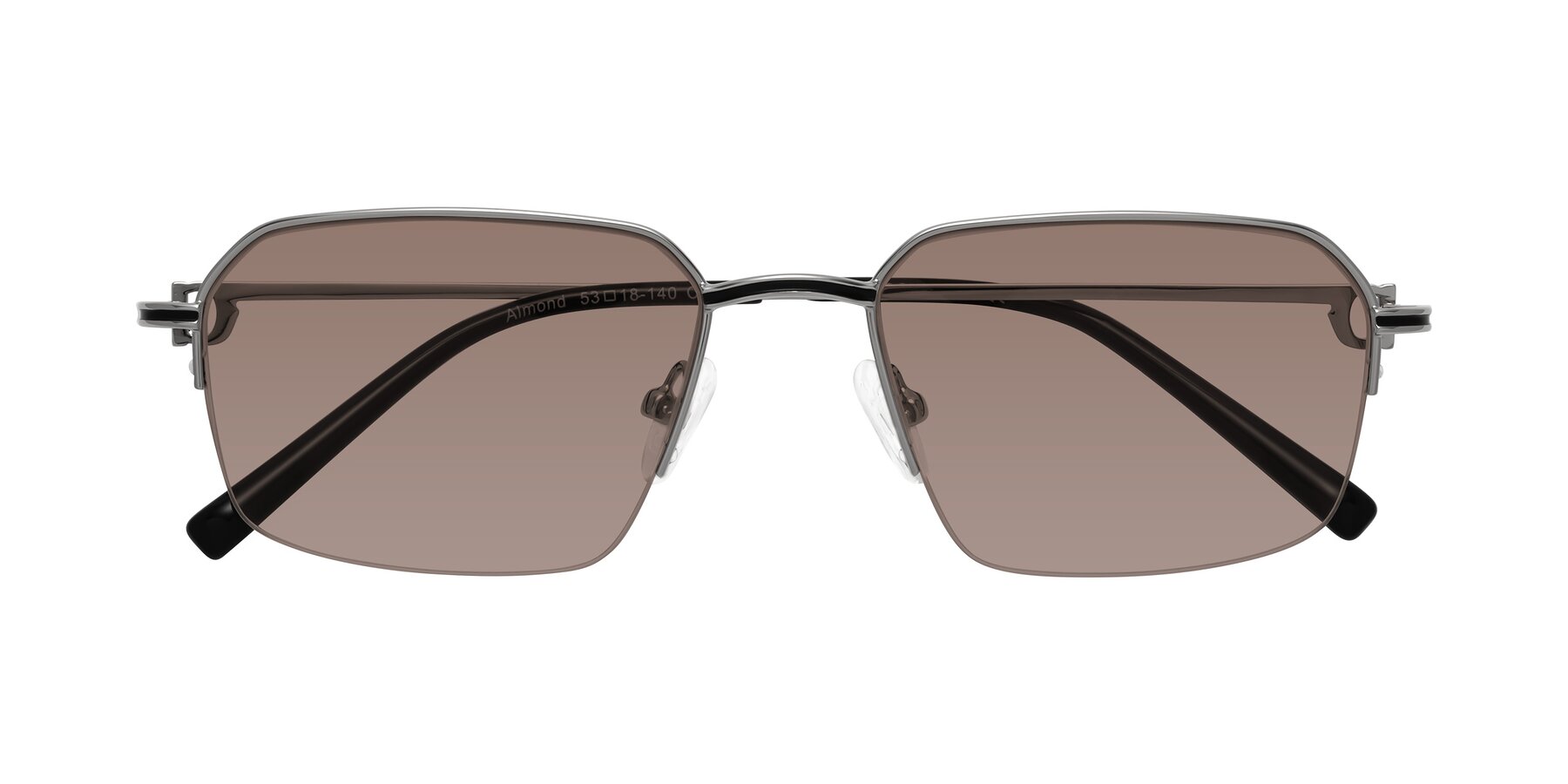 Folded Front of Almond in Silver with Medium Brown Tinted Lenses