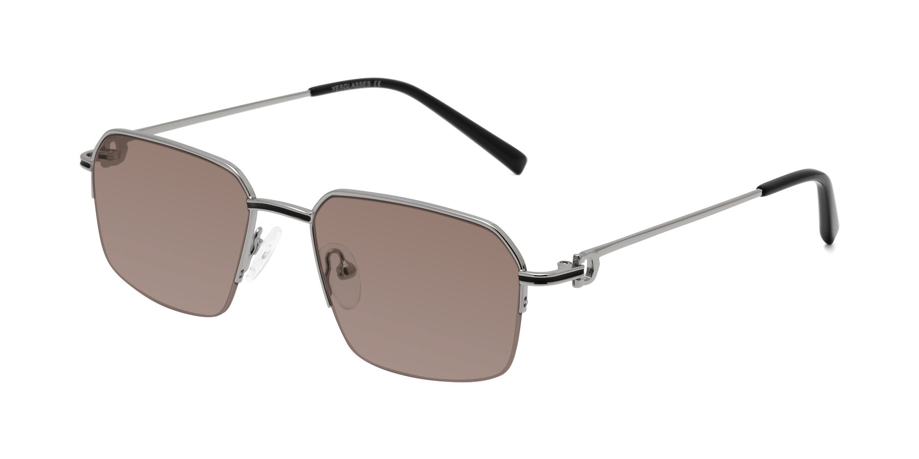 Angle of Almond in Silver with Medium Brown Tinted Lenses