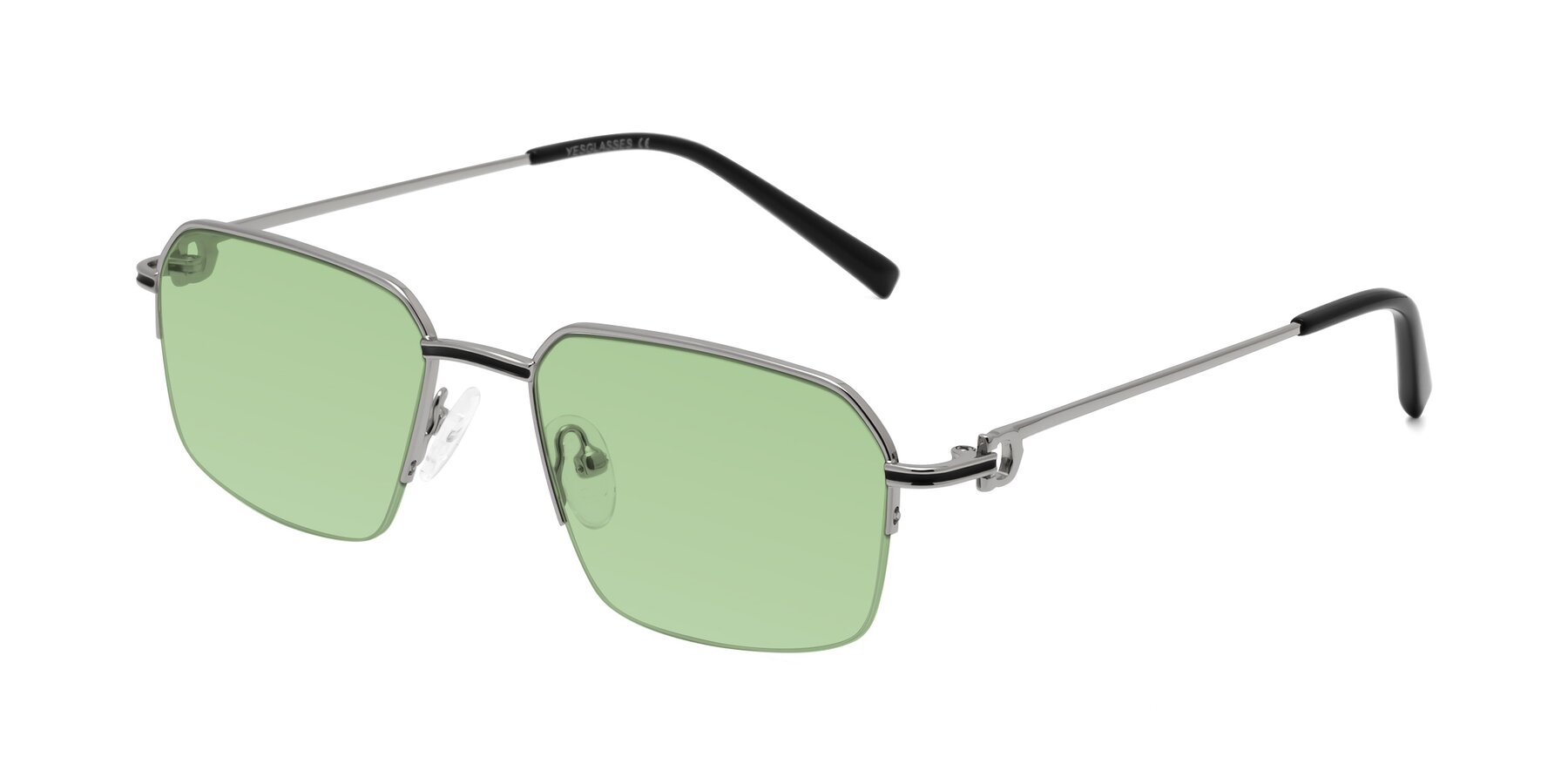 Angle of Almond in Silver with Medium Green Tinted Lenses