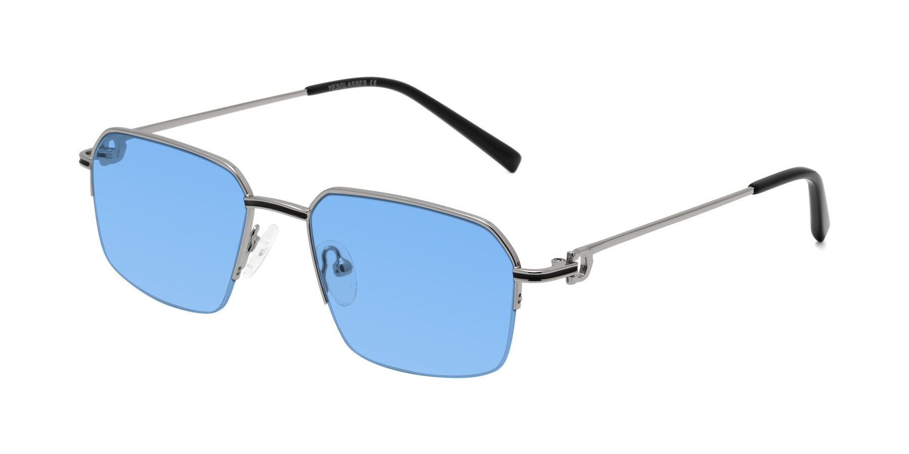 Angle of Almond in Silver with Medium Blue Tinted Lenses