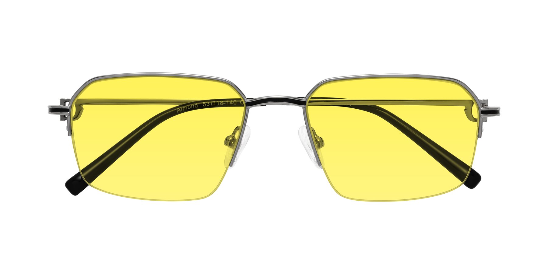 Folded Front of Almond in Silver with Medium Yellow Tinted Lenses