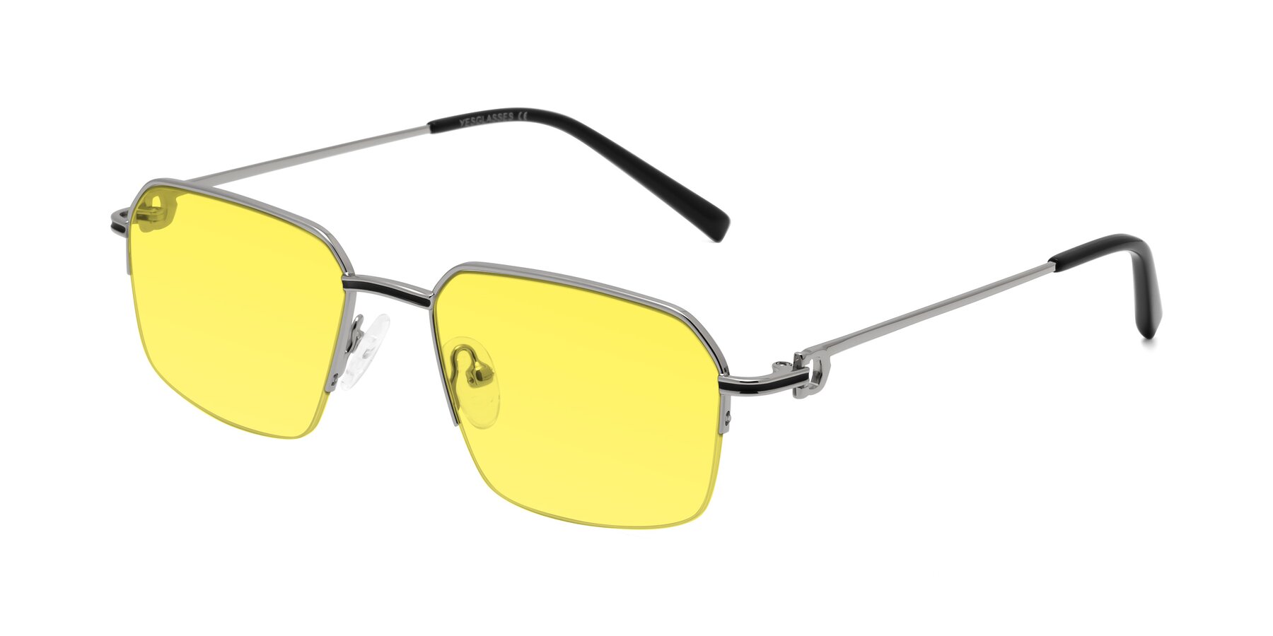 Angle of Almond in Silver with Medium Yellow Tinted Lenses