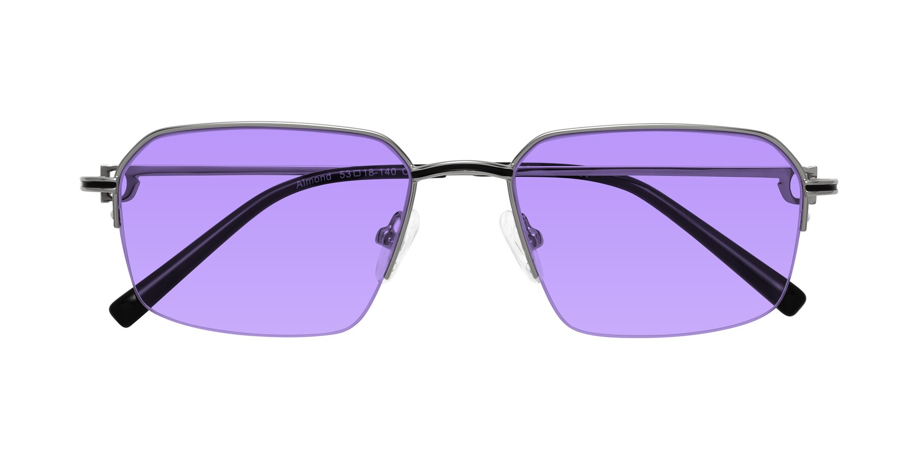 Folded Front of Almond in Silver with Medium Purple Tinted Lenses