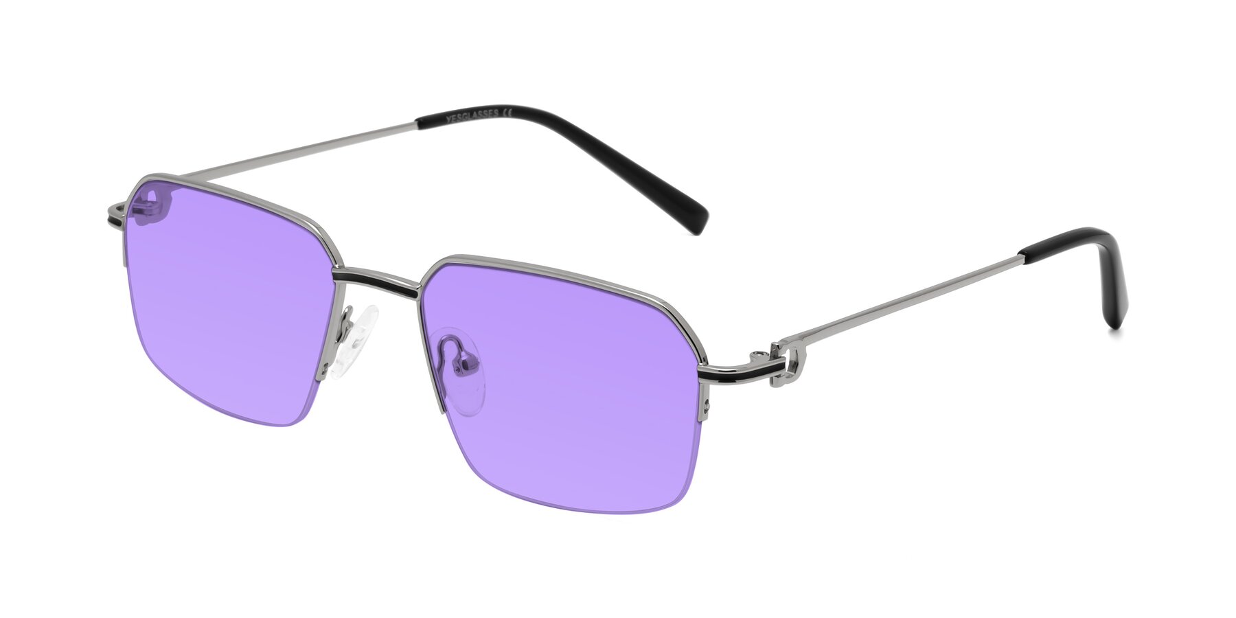 Angle of Almond in Silver with Medium Purple Tinted Lenses