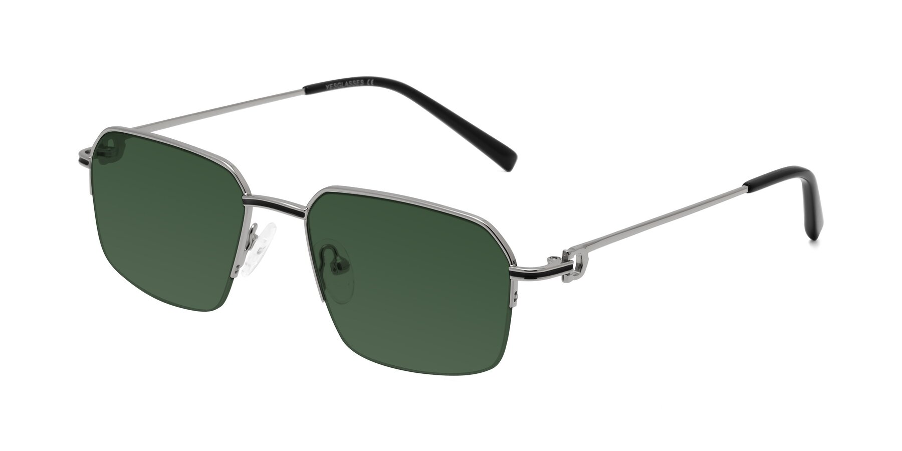 Angle of Almond in Silver with Green Tinted Lenses