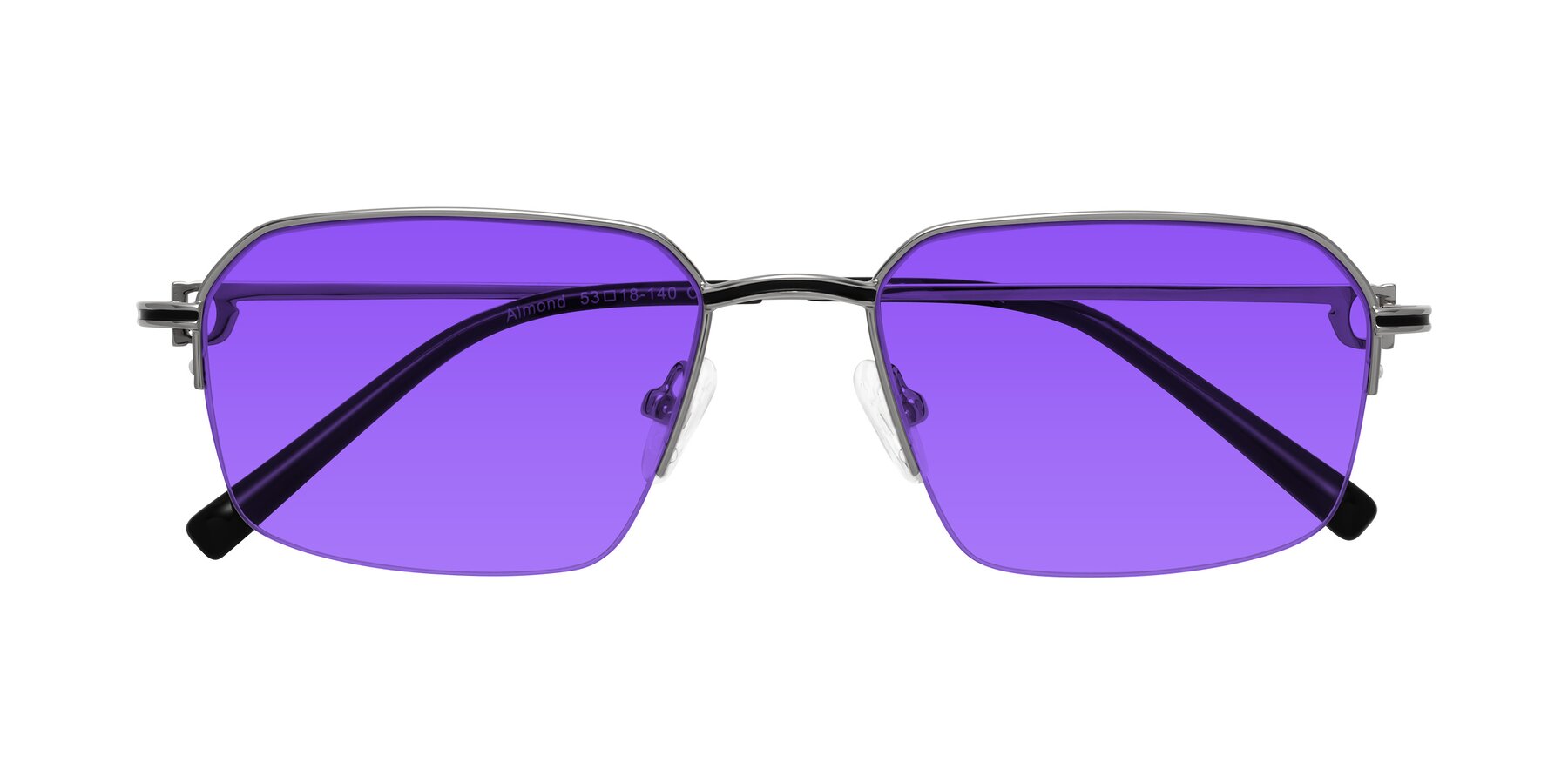 Folded Front of Almond in Silver with Purple Tinted Lenses