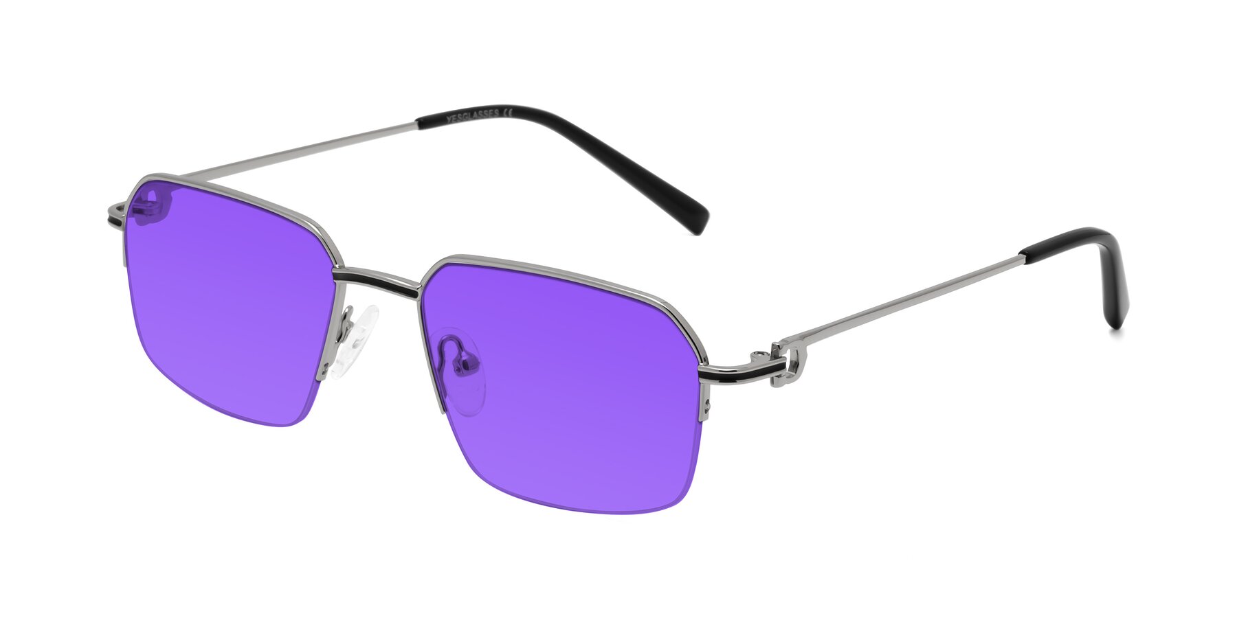 Angle of Almond in Silver with Purple Tinted Lenses